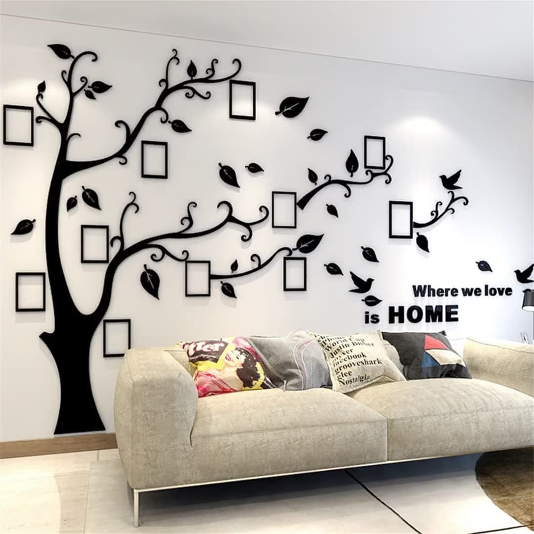 guangmu 3D Tree Wall Stickers - DIY Photo Frame Tree Wall Decal Family Photo Frame Sticker Murals Wall Decor Living Room Bedroom TV Background Home Decorations (XXL:131 * 95in,Black Right)