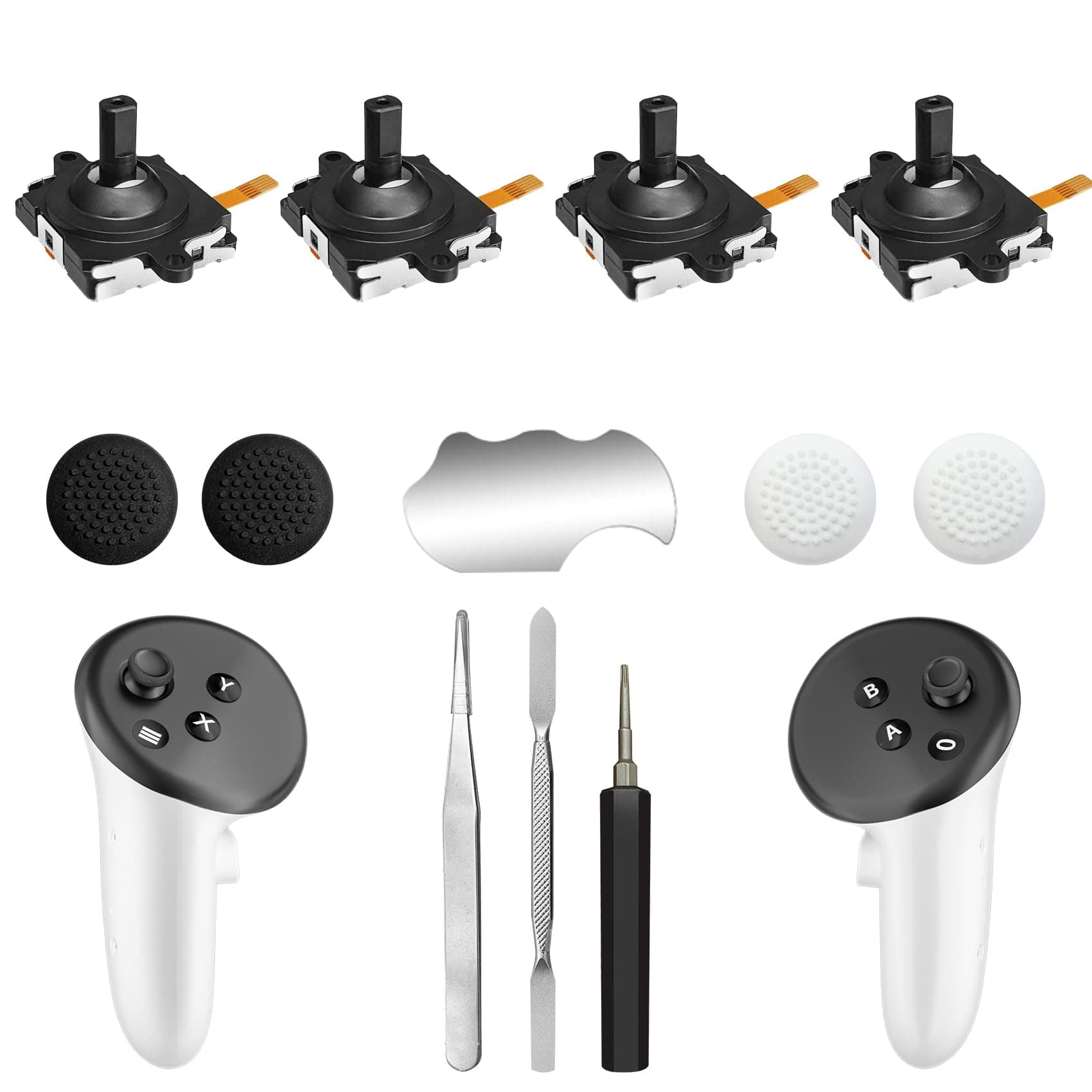 Joystick Replacement Kit for Meta Quest 3 Controller(13 in one), For Meta Quest 3 Controller Accessories, Include 4 Joysticks, T5 Screwdriver, Tweezer, Pry Tool, 4 Thumbgrip Cap (Black-13-in-1)