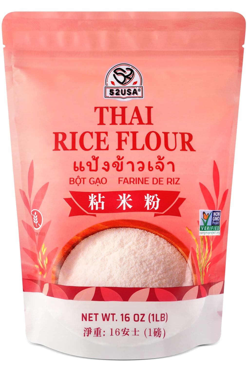 52USA Thai Rice Flour 453.6 g (Basic), 0.5 kg (1 Piece), Rice Flour for Baking or Cooking, Product of Thailand, All Natural White Rice Flour, Vegan
