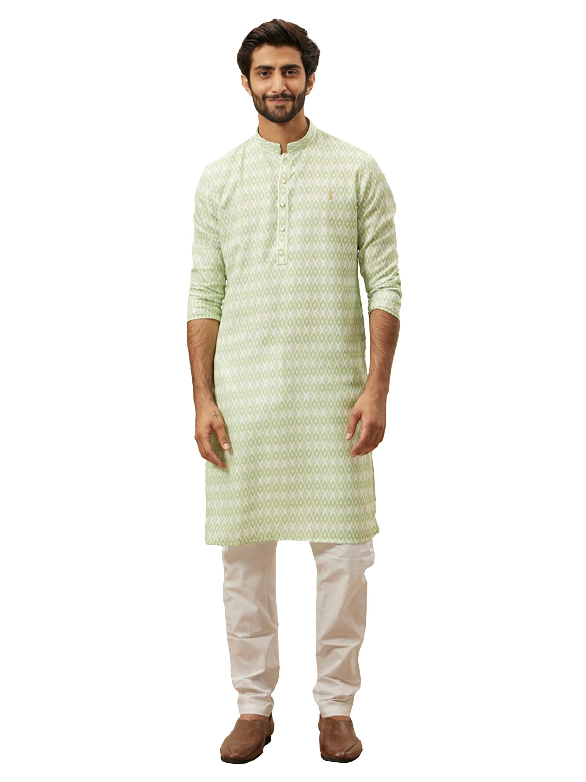 Manyavar Self Chequered Printed Kurta for Men (Kurta Only)