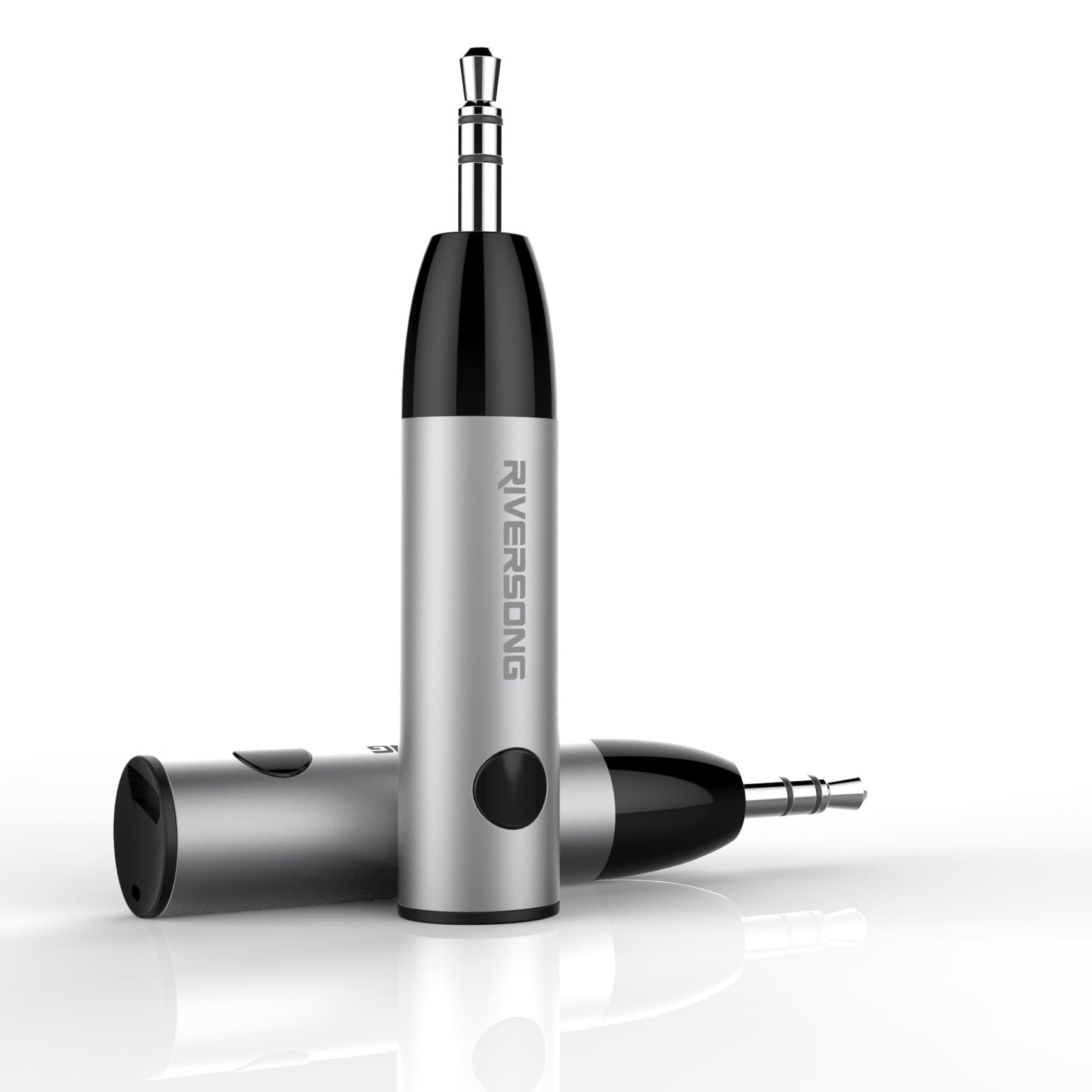 Mini Bluetooth Receiver, RIVERSONG Wireless Bluetooth 4.1 Receiver Adapter Bullet, Hands-Free Car Kits with 3.5mm Aux Jack Receiver for Audio Stereo System Headphone Speaker (Silver)