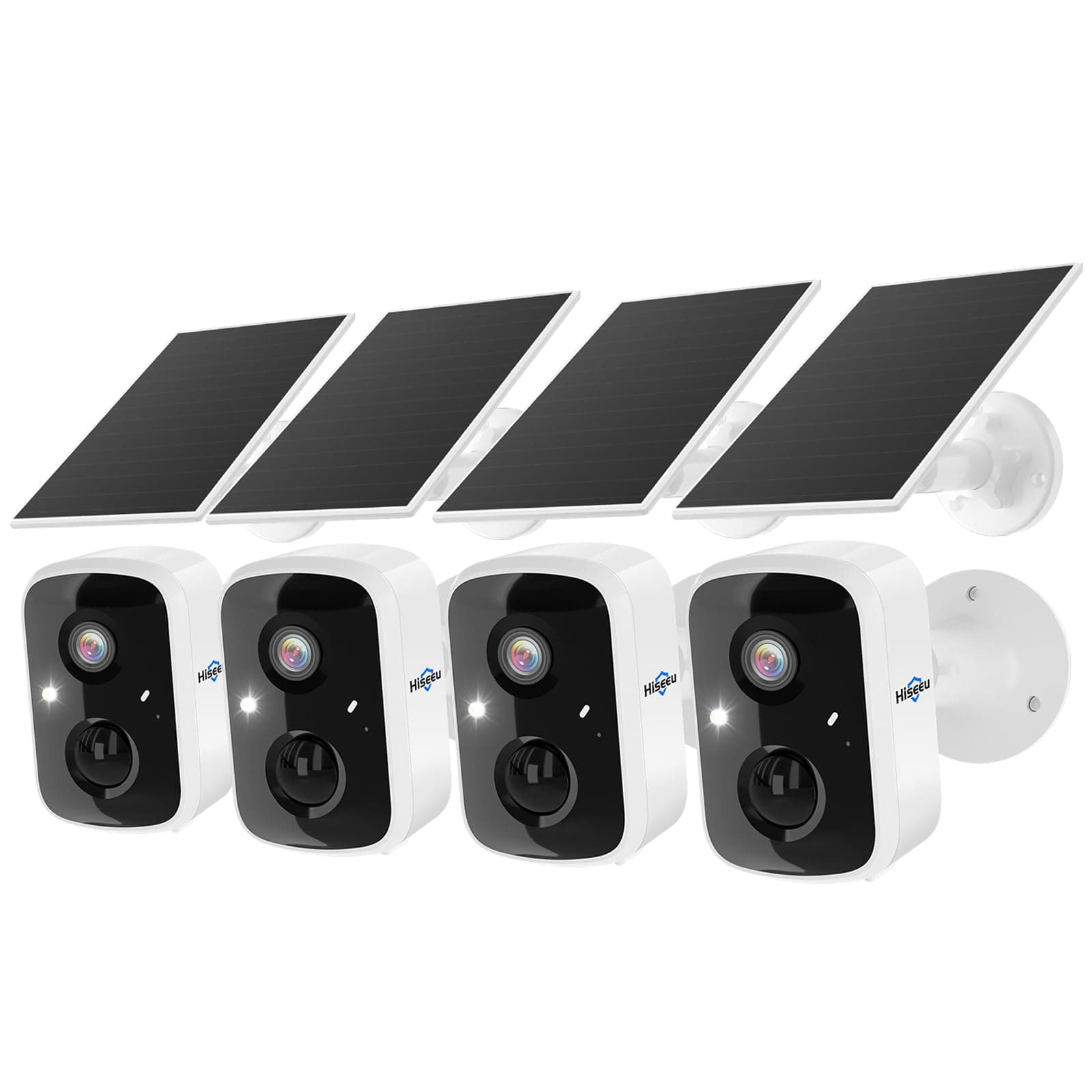 Hiseeu Solar Camera Security Outdoor, 4 Pack 100% Wireless 3K 4MP Surveillance Indoor WiFi Smart Cameras for Home Security Outside, PIR/AI Motion Detection, Waterproof, Color Night Vision, 2-Way Audio