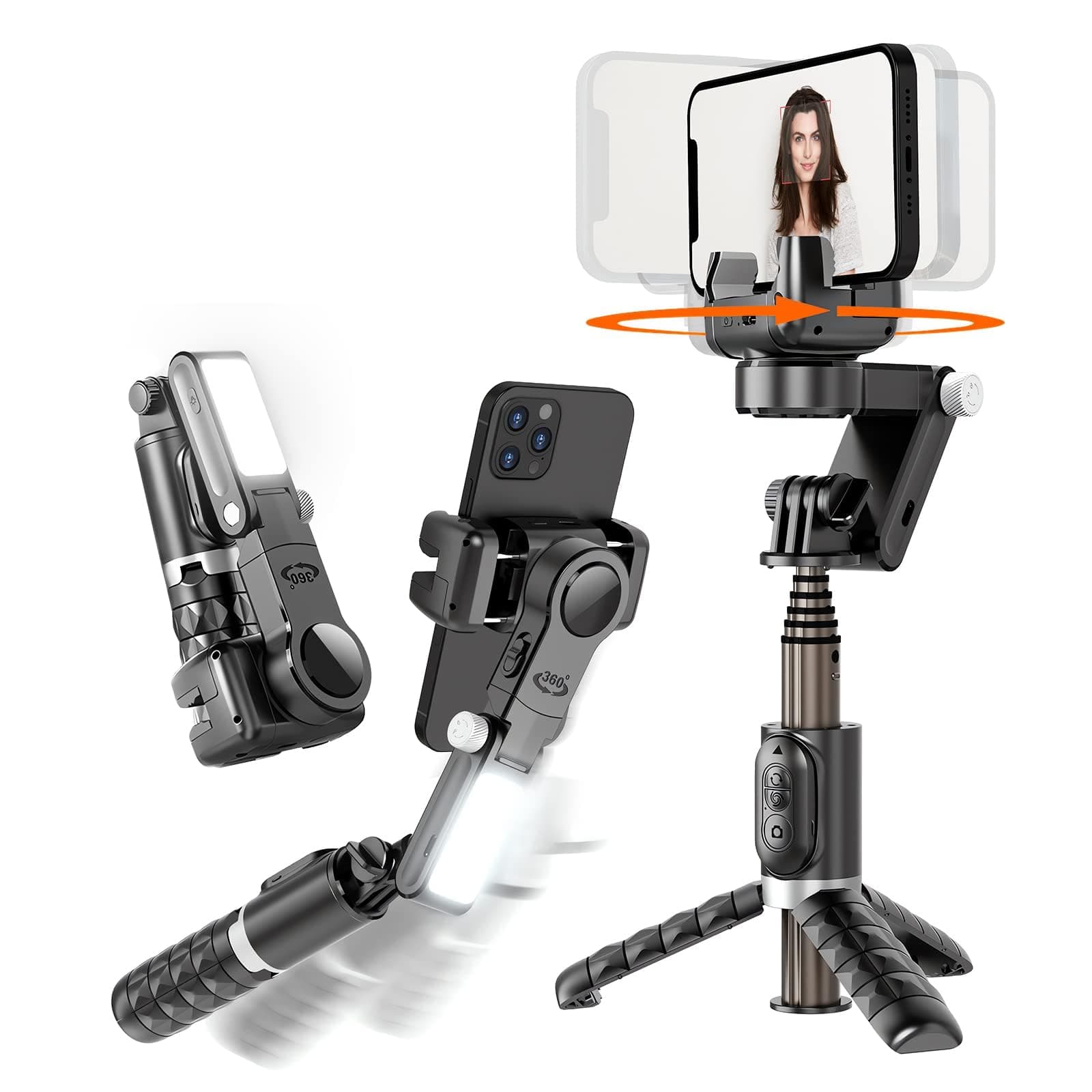 KOSCHEAL Gimbal Stabilizer for Smartphone,2-Axis Auto Face Tracking Tripod 360 Rotation with Stand,Selfie Stick for iPhone&Android with Wireless Remote for Vlogging,YouTube,TikTok Video Recording