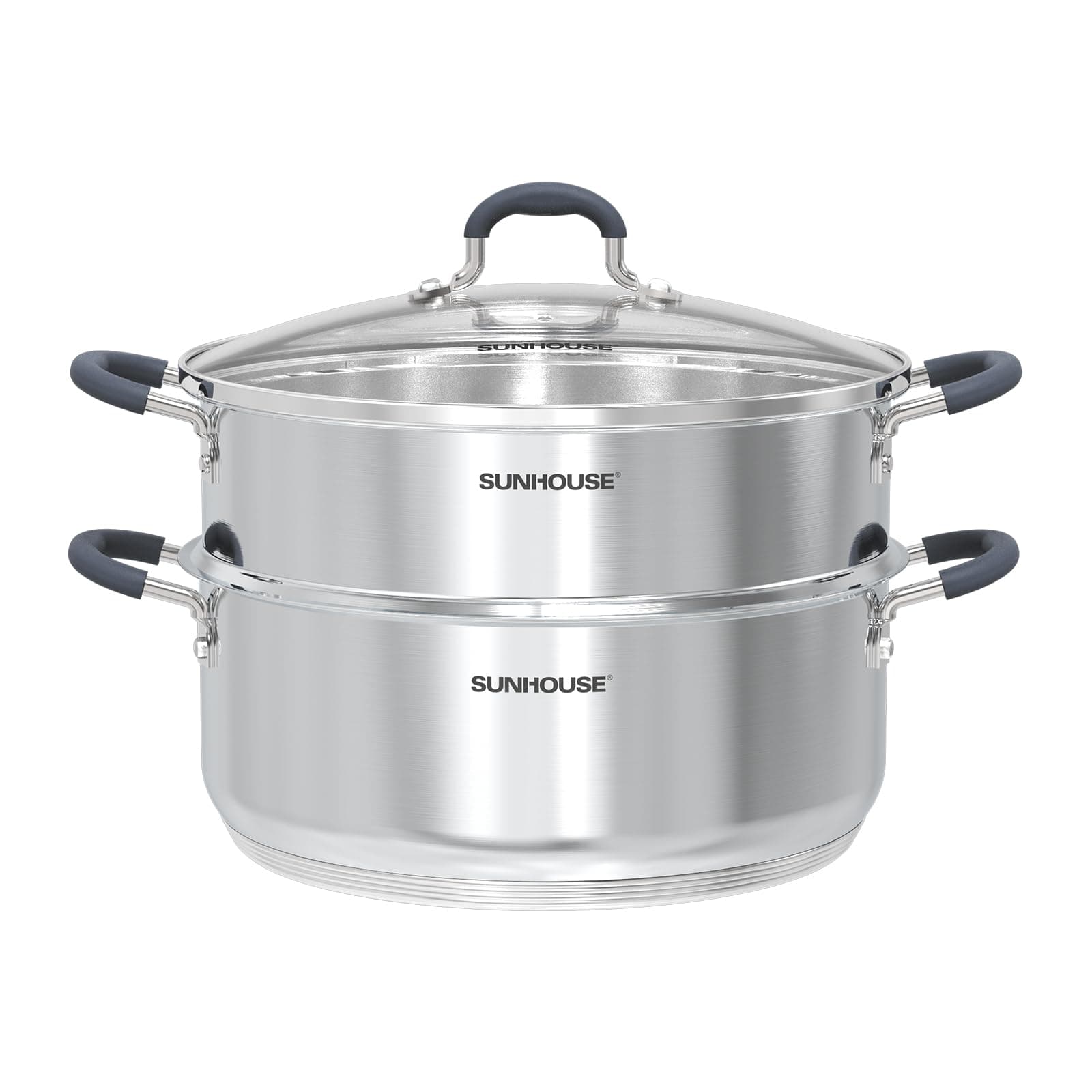 5.5 Quart Steamer Pots With Lid 2-Tier Multipurpose Stainless Steel Steaming Pot Cookware With Handle For Vegetable, Dumpling, Sauce, Food - Triple Bottom, Measurement Line
