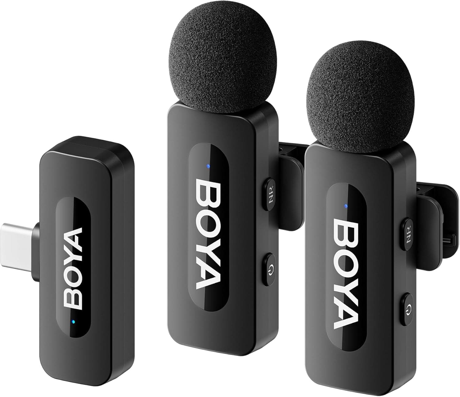 Boya BY-V20 2.4 ghz Omnidirectional Wireless Microphone System with 2 Transmitters & a Receiver for Android/Type-C Devices. 50m Range. for Vlog, Social Media, YouTube Content & Rechargeable Battery.