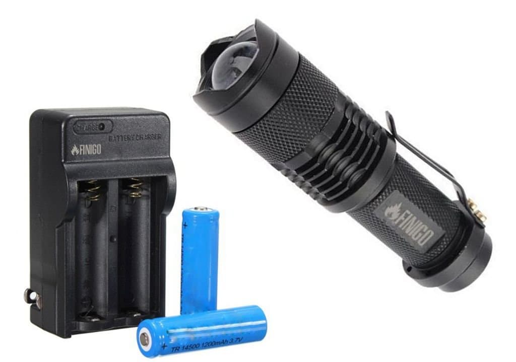 FINIGO Mini 7W 300LM Led Flashlight Torch Adjustable Focus Zoom Light (With 14500 Batteries and Charger)