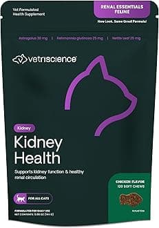 VetriScience Kidney Health Chews, Renal Essentials Supplement for Cats, Kidney Care and Support with Mushroom, Astragalus Root, Nettle Seed and Herbs, Chicken, 120 Count