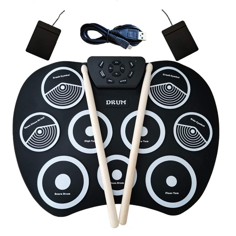 Portable Electronic Roll Up Drum Set, Youqian USB Digital 9 Pad Foldable Practise Electronic Drum Set Musical Instrument for Kids Beginners Children (Headphone/Speaker Required for Use)