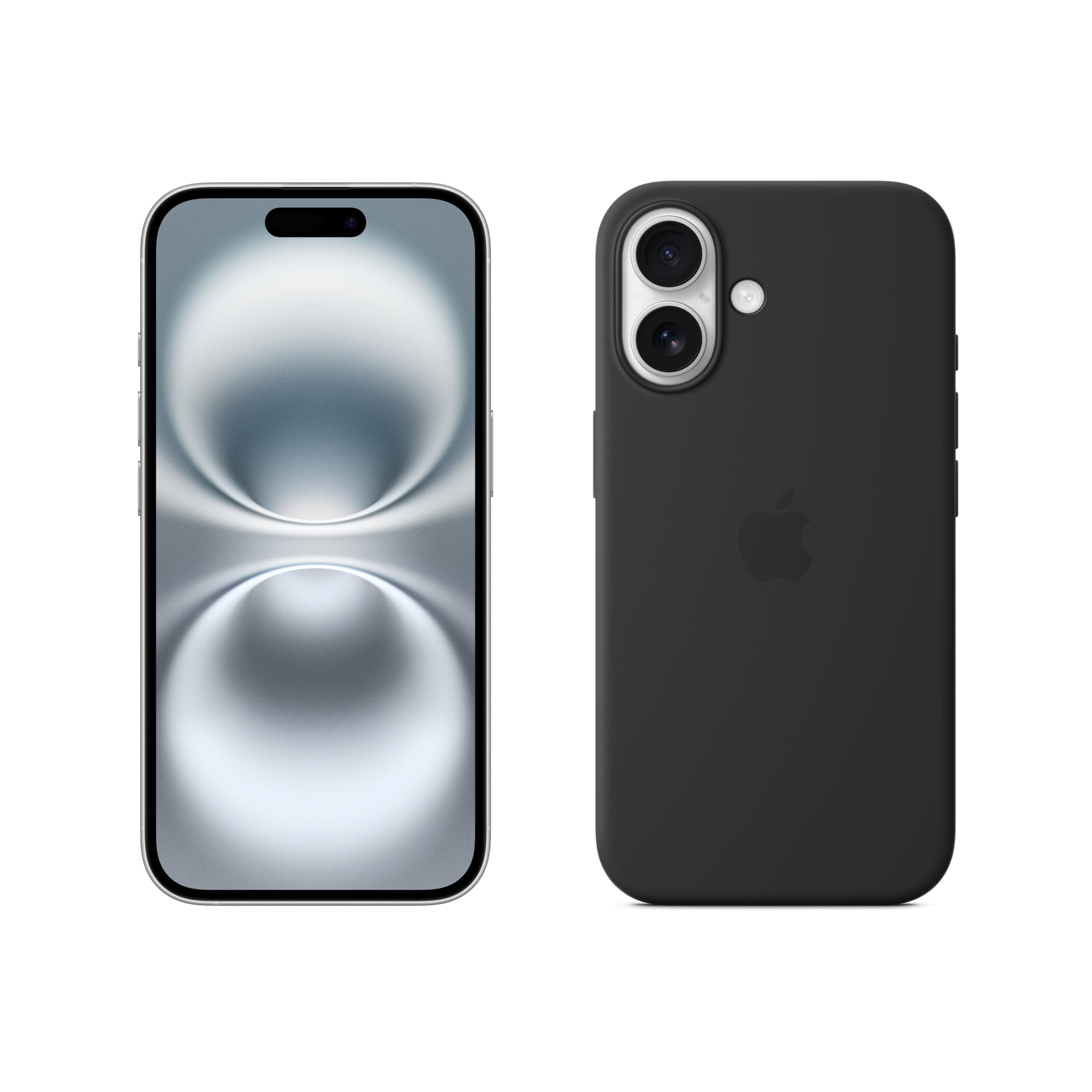 Apple iPhone 16 128GB: 5G Mobile phone with Apple Intelligence - White + Silicone Case with MagSafe - Black