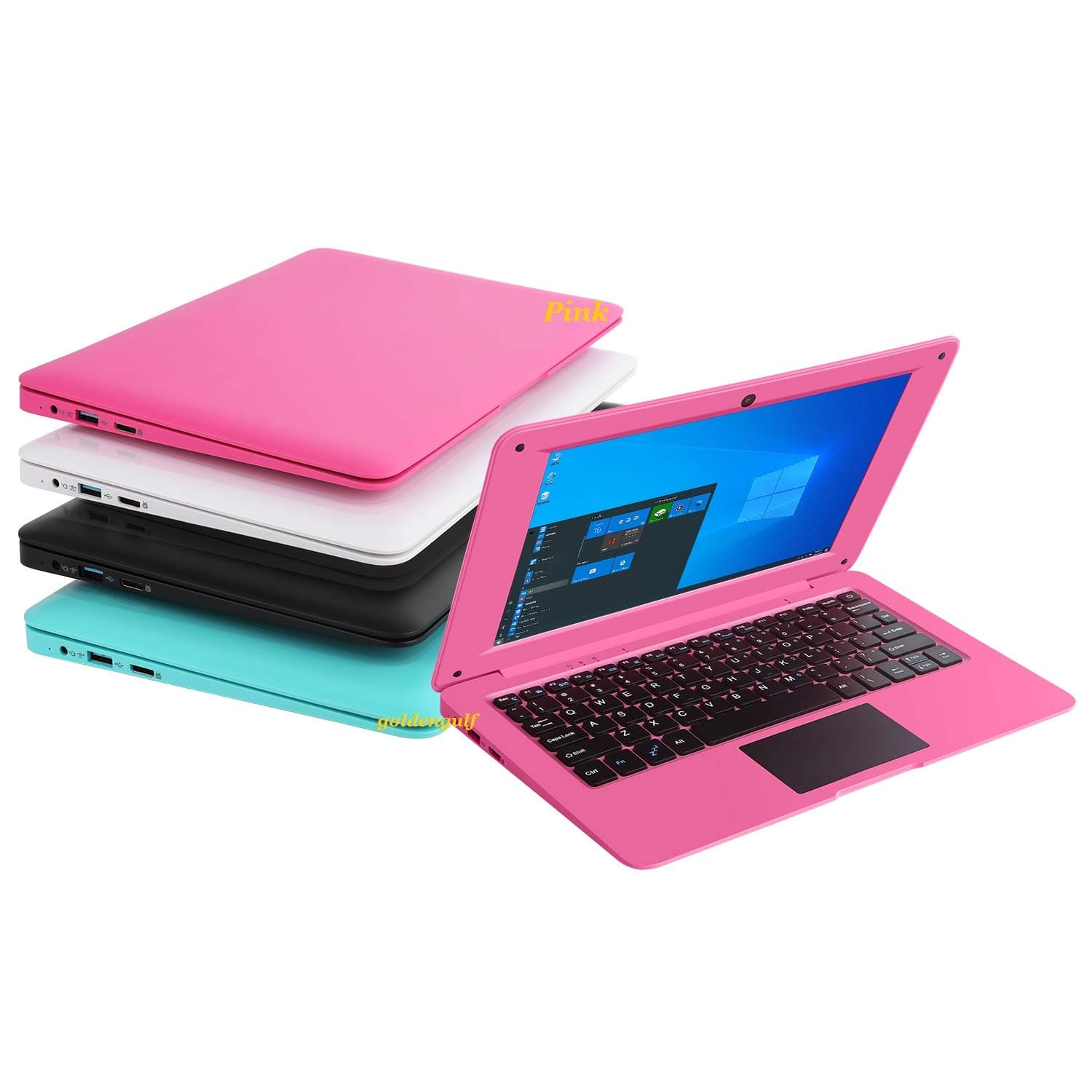 Windows 10 Computer Laptop Mini 10 Inch 32GB Ultra Thin and Light Netbook Quad Core CPU PC HDMI WiFi USB YouTube (Pink)