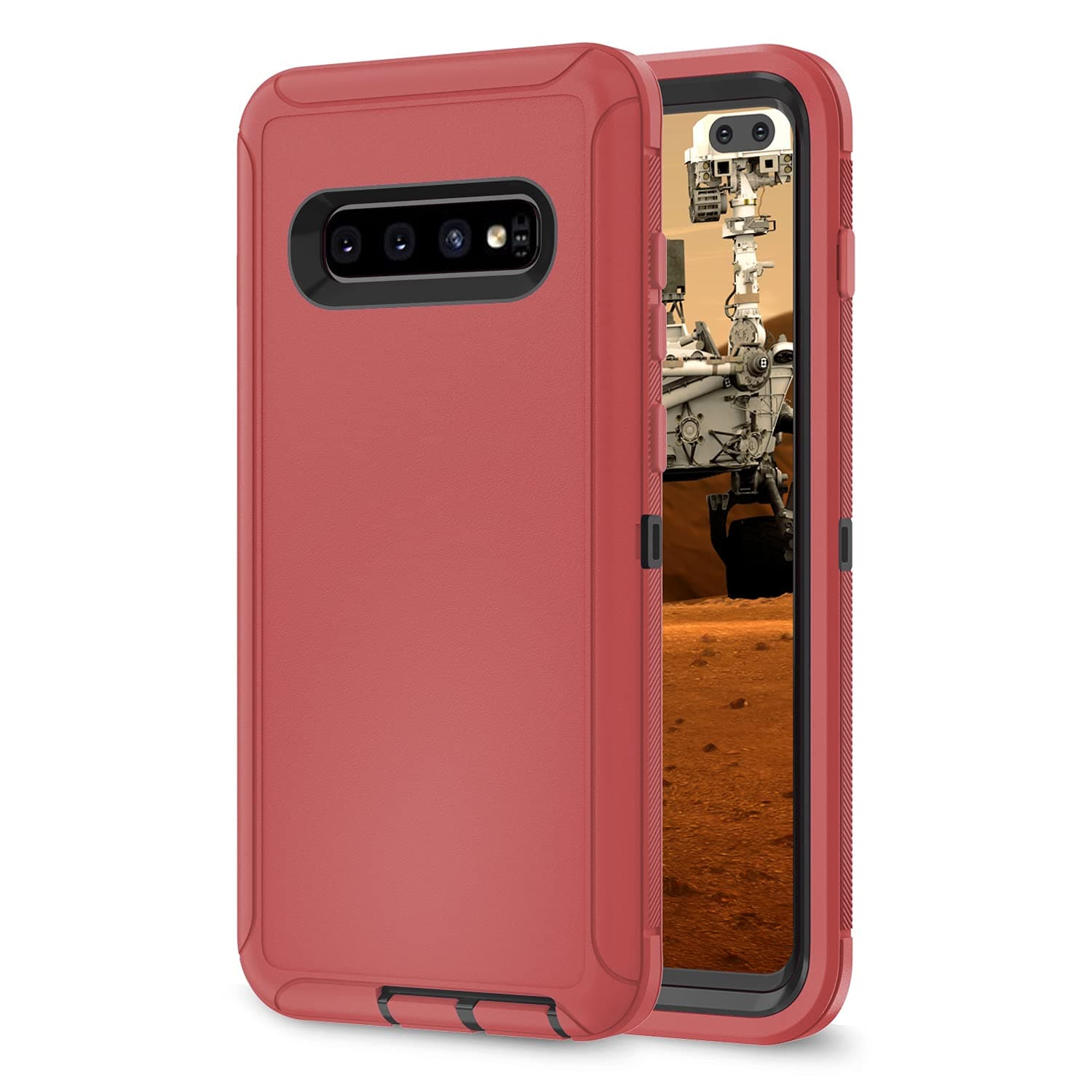 for Samsung Galaxy S10 Plus Case Military Drop Shockproof Armor Heavy Duty Rugged 3 in 1 Protection Cover for Galaxy S10+ Plus Phone Case Red+Black