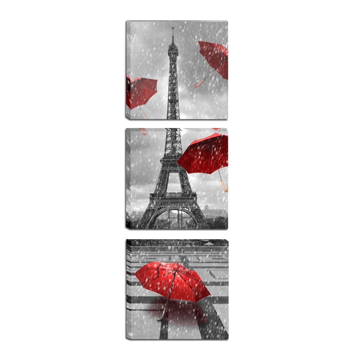 Paris Eiffel Tower Canvas Wall Art Decor Red Umbrellas Poster Prints Pictures Artwork for Bedroom Bathroom Living Room Ready to Hang 12x12inchx3