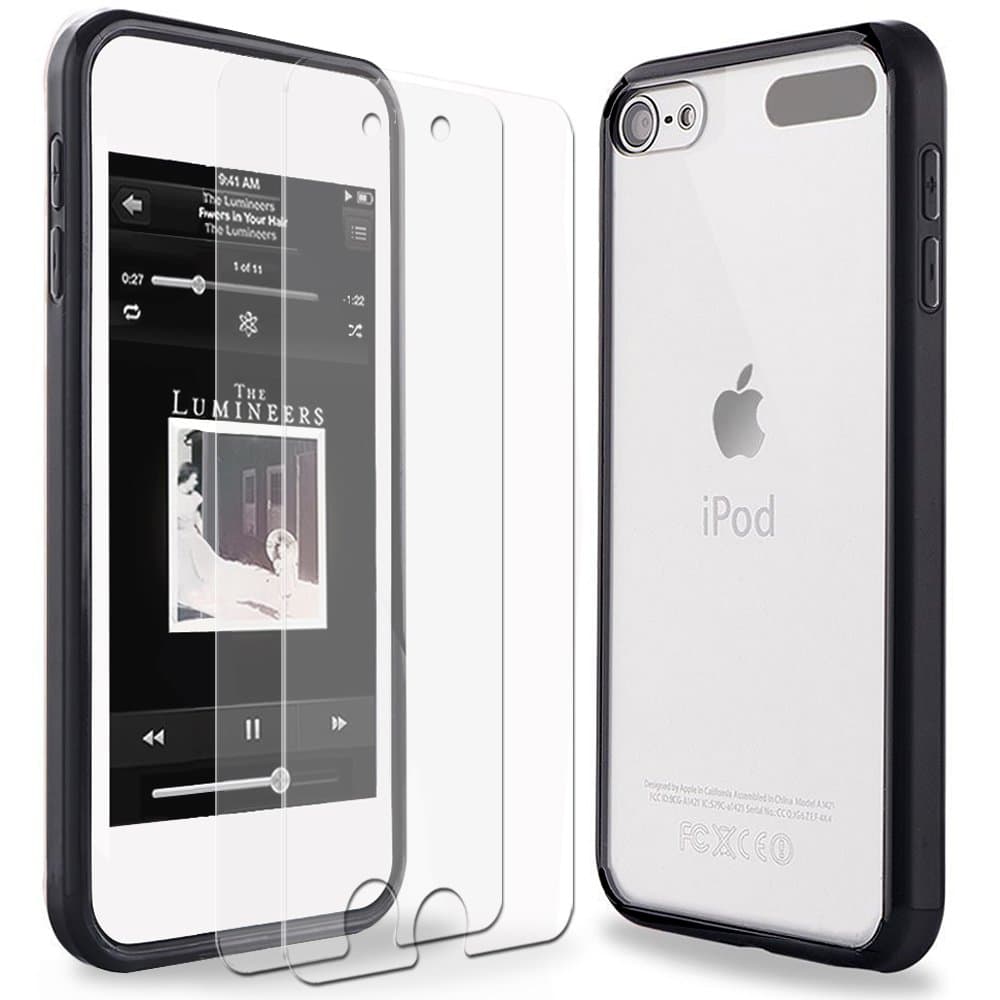 iPod Touch 6 Case, ENDLER Acrylic Clear Back [Scratch Resistant] Hybrid TPU Bumper Case [4 Corns Air Pocket Shock Absorption] With iPod 5/6 Screen Protector For Apple iPod Touch 5th 6th Gen (Black) Wireless Phone Accessory