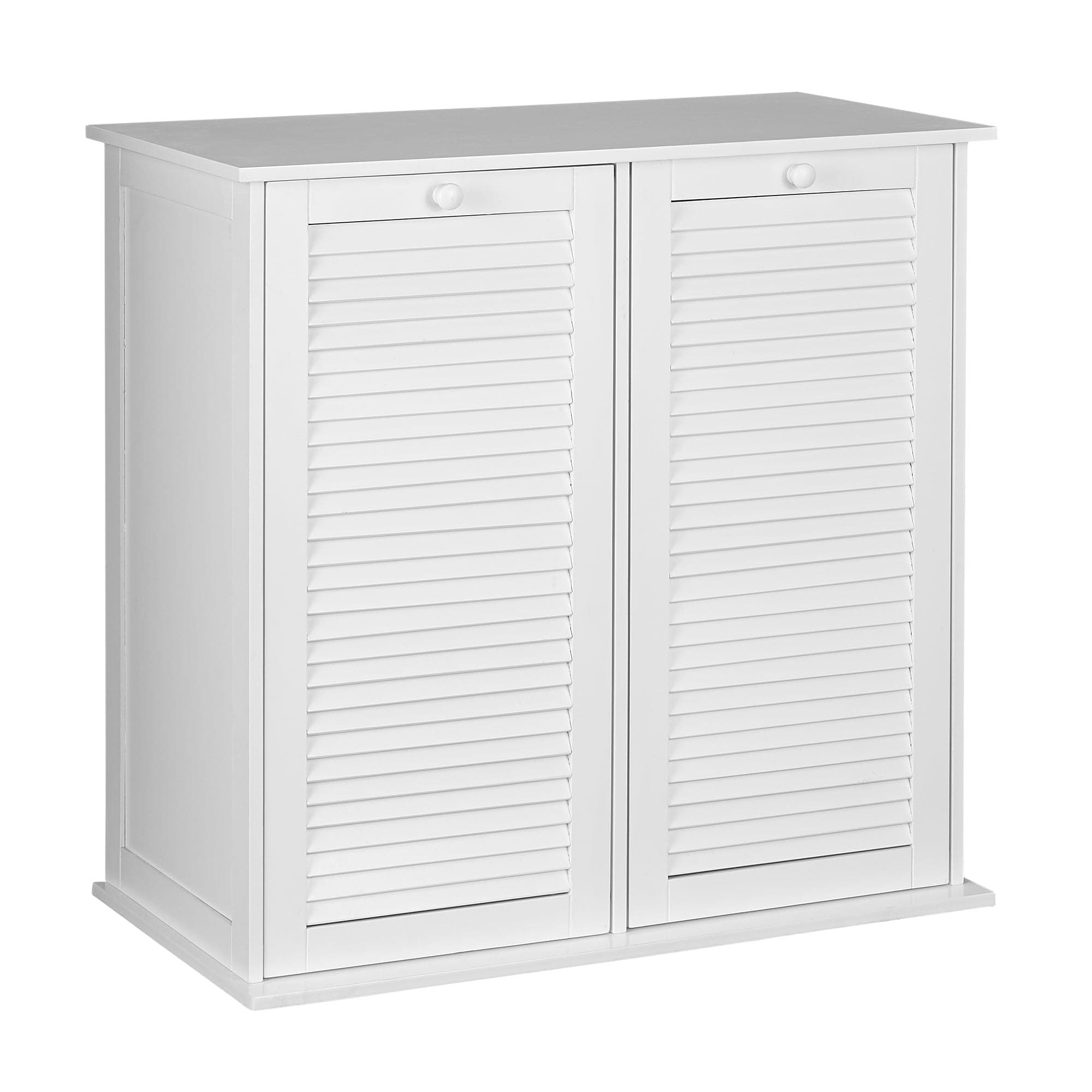 Household Essentials Tilt-Out Laundry Sorter Cabinet with Shutter Front, White, White Wood Shutter