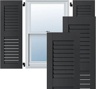 Ekena Millwork RWL15X052BLP Exterior Real Wood Pine Open Louvered Shutters (Per Pair), Black, 15"W x 52"H