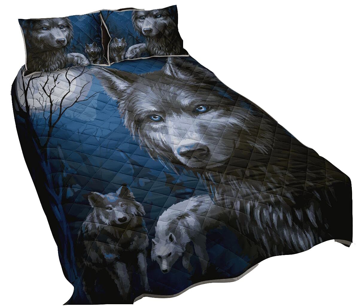 Wolf Moon Forest Quilt Bedding Set Wolf Lover, Amazing Gift for Wolf Lover