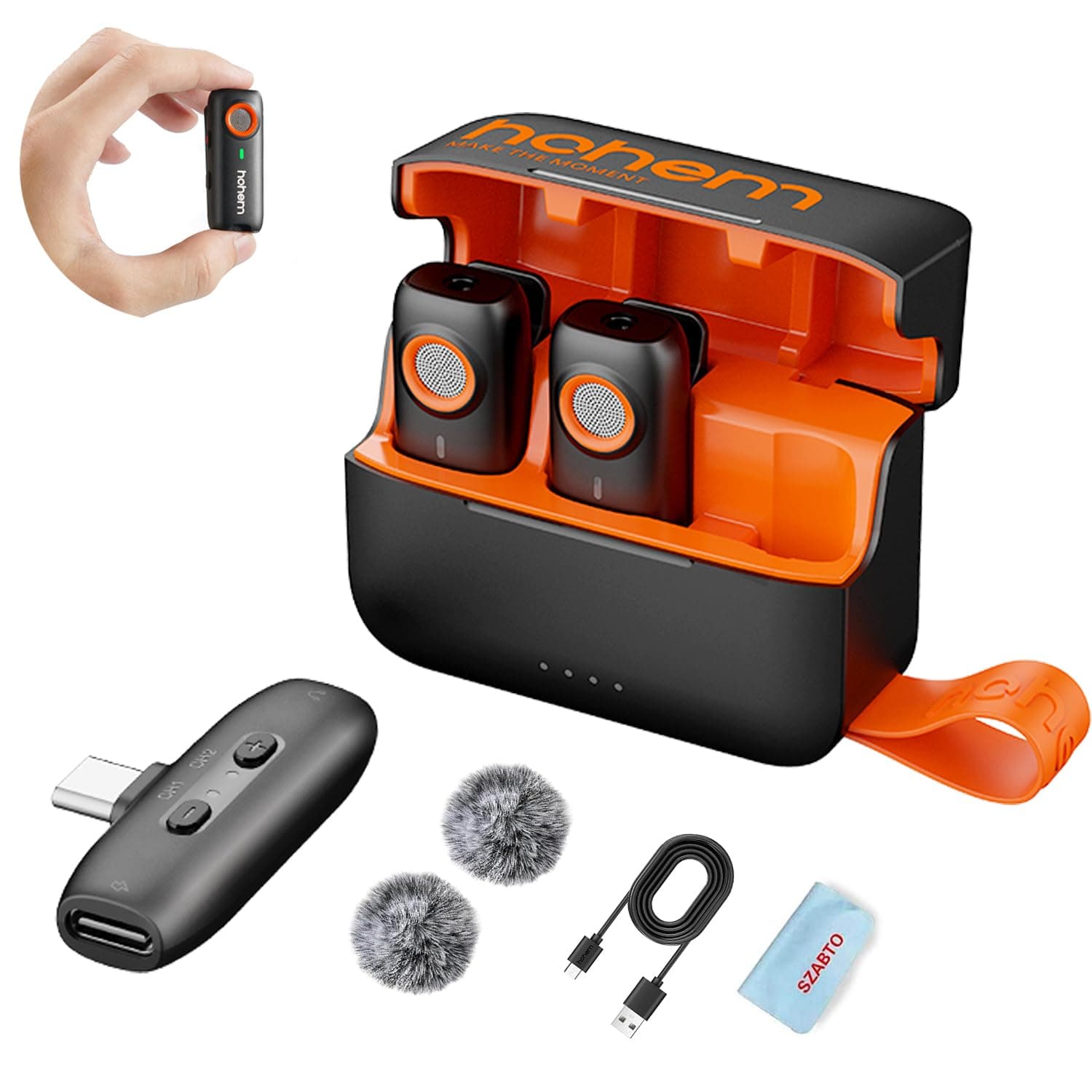 MIC-01 Wireless Lavalier Microphone for Android Phone Camera Laptop,3-Level Noise Cancelling Shutter Control Built-in TF Card Slot 48KHz 16Bit, Magnet Lapel Mic for Vlog Interview TikTok Live