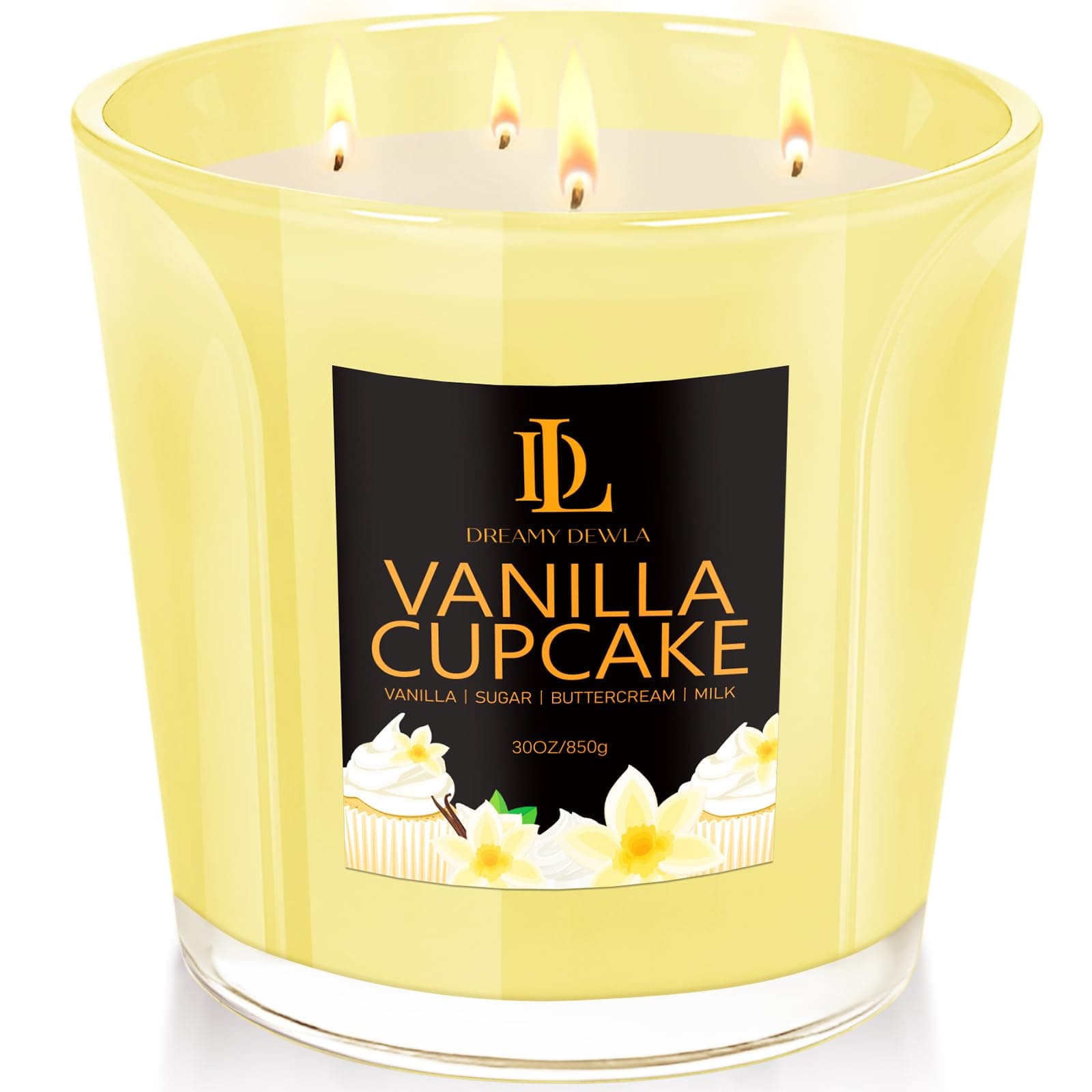 Large Candle Vanilla Cupcake Scented, 4 Wick Natural Soy Candles for Home Scented, 30oz Big Candle Long Lasting, Home Aromatherapy Candles Housewarming Gift for Women Men