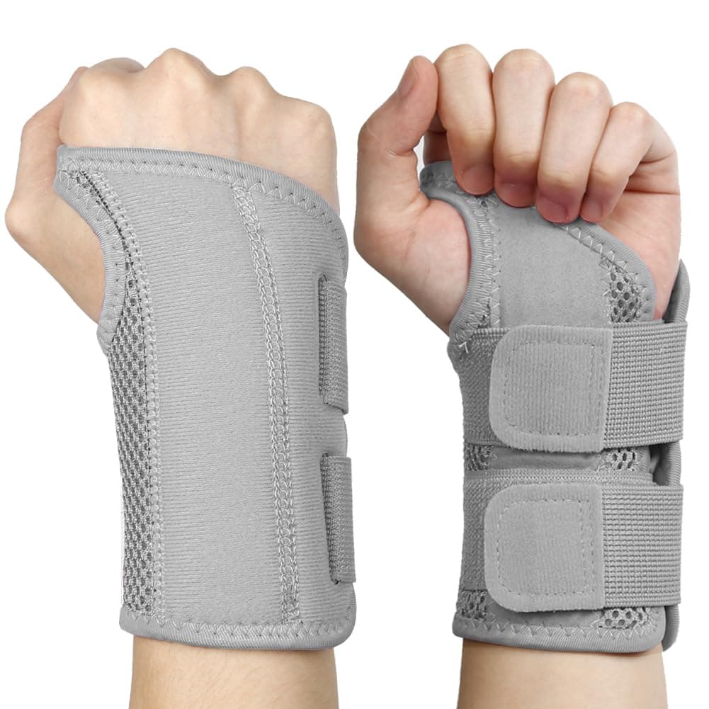 Wrist Splints for Carpal Tunnel,Right Left Hand Support with Adjustable Straps for Men Women,Breathable Day Night Wrist Brace for Carpal Tunnel,Pain Relief(Gray,L/XL Left Hand)