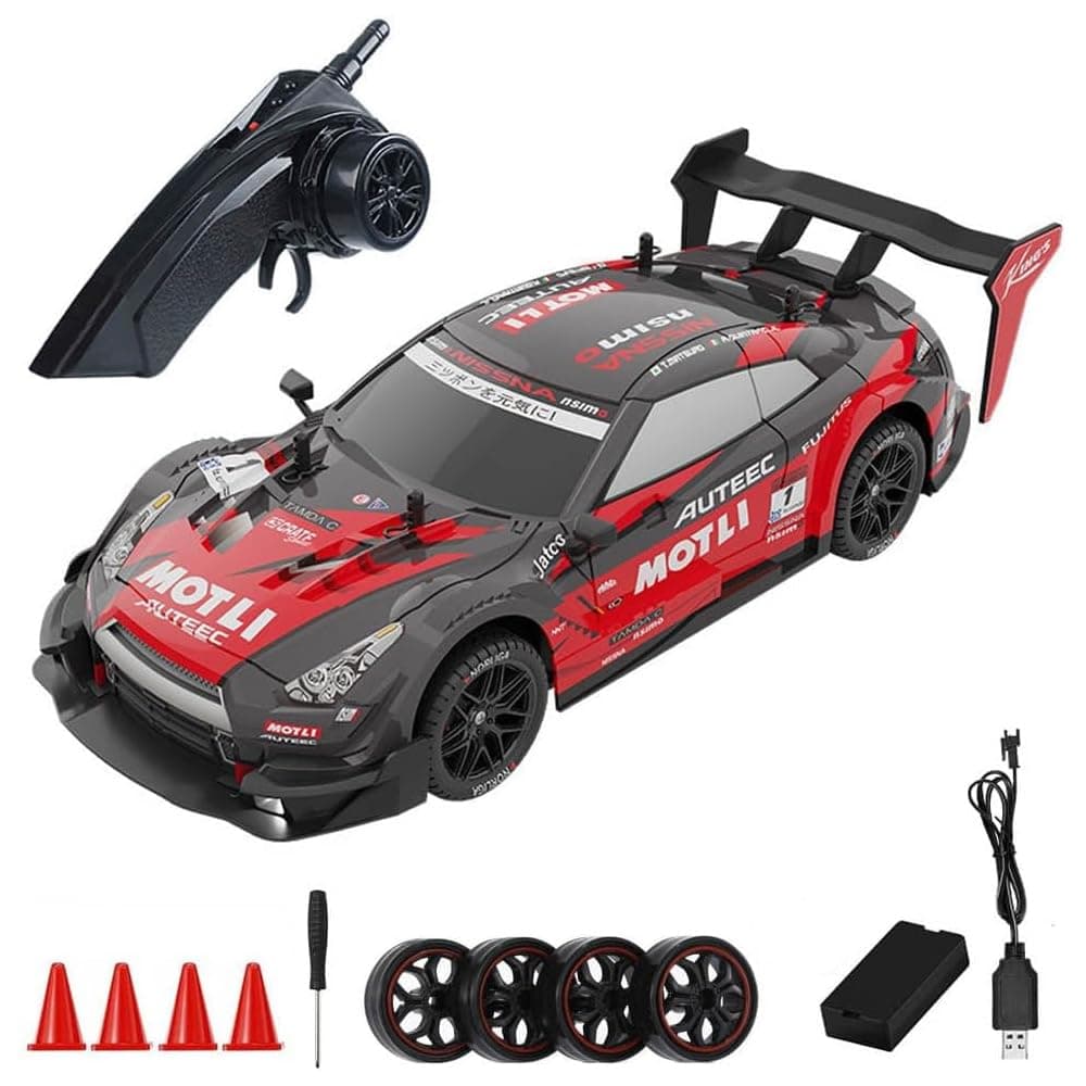 GoolRC RC Drift Car, 2.4GHz 1:14 Scale Remote Control Cars, 4WD 28KM/H High Speed RC Cars with LED Lights, Drifting and Racing Tire, Gifts Toy Car for Adults Boys Girls Kids (Red