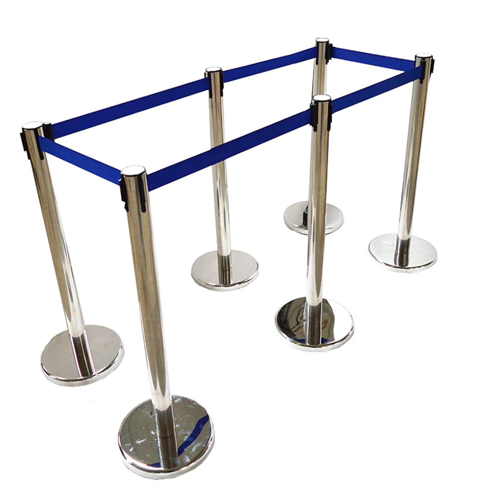 TECHTONGDA6Pcs Stainless Steel Stanchions Posts Queue Barriers Crowd Control Barriers Security Pole Posts with 9.8ft Blue Belt and 35" Height for Crowd Control