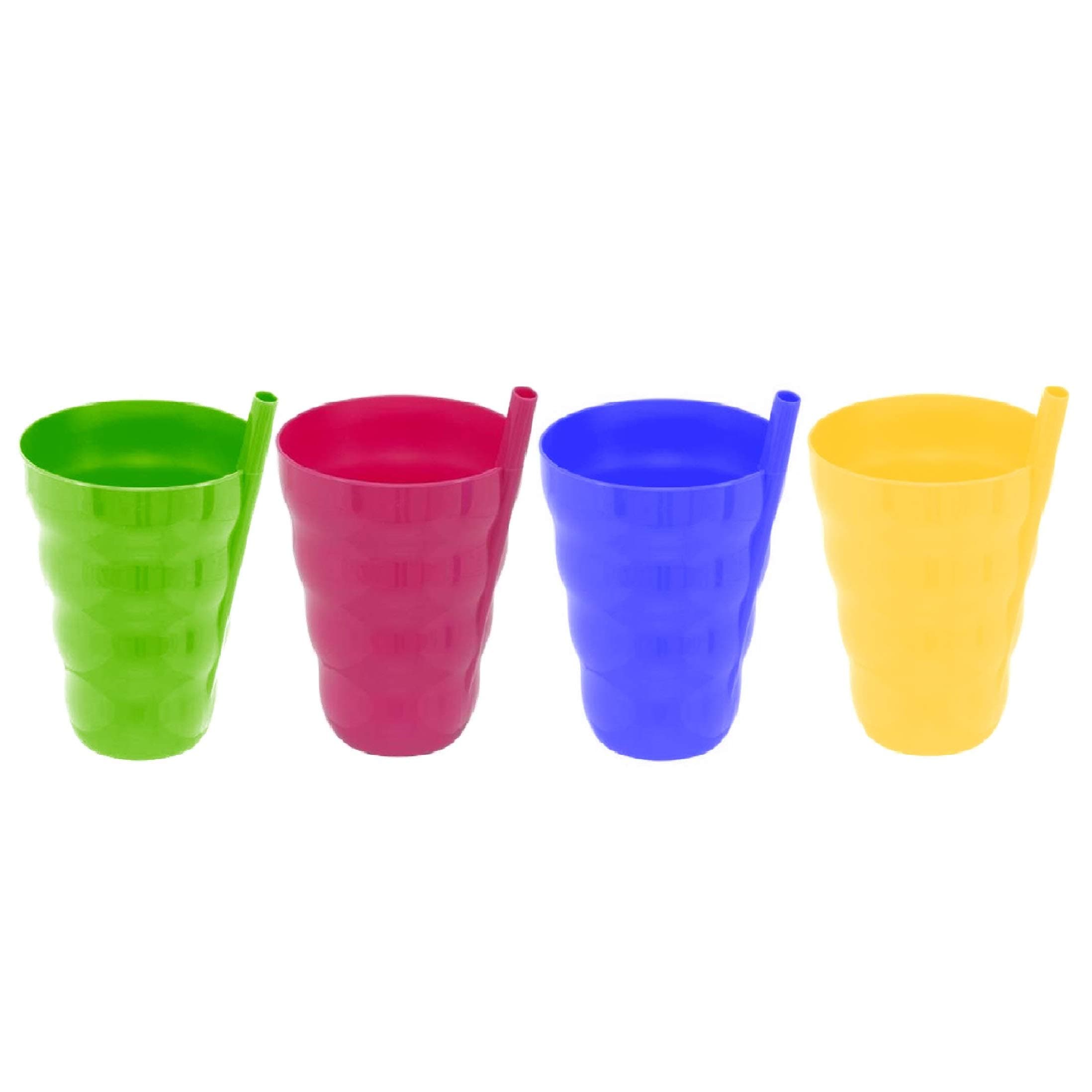 Green DirectCup with Straw 10 Oz Plastic Cup with Built in Straw for Kids Assorted Colors (Pack of 4)
