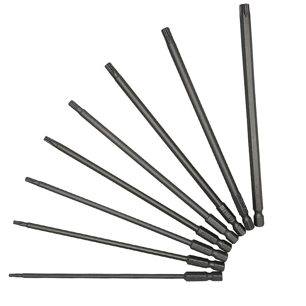 8Pcs Torx Screwdriver Bits Set, 1/4" Magnetic Star Head Screwdriver Bits T8/T10/T15/T20/T25/T27/T30/T40, 150mm Long Electric Hex Shank Security Torx Screwdriver Bit Set