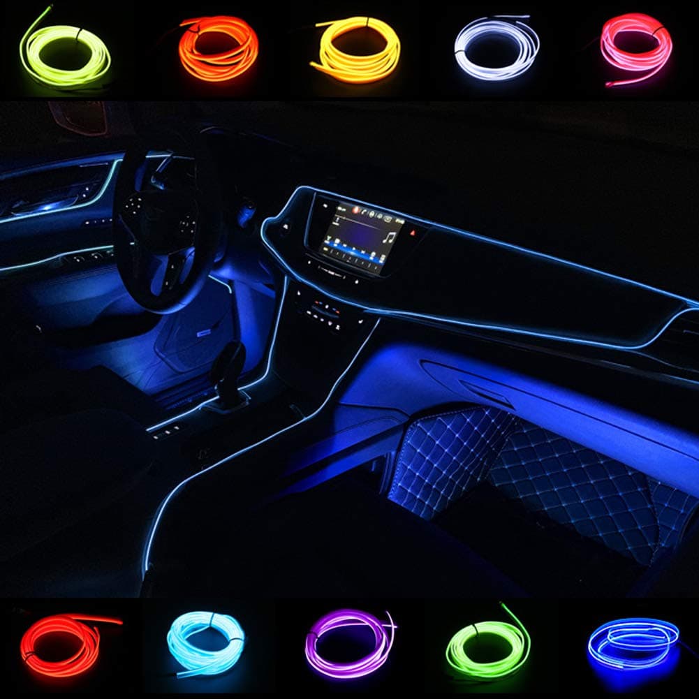 ABALDI El Wire Neon Light Car Interior LED Lights, Ambient Lighting Kits for Xmas Halloween Christmas Car Decoration(5M/16FT, Blue)