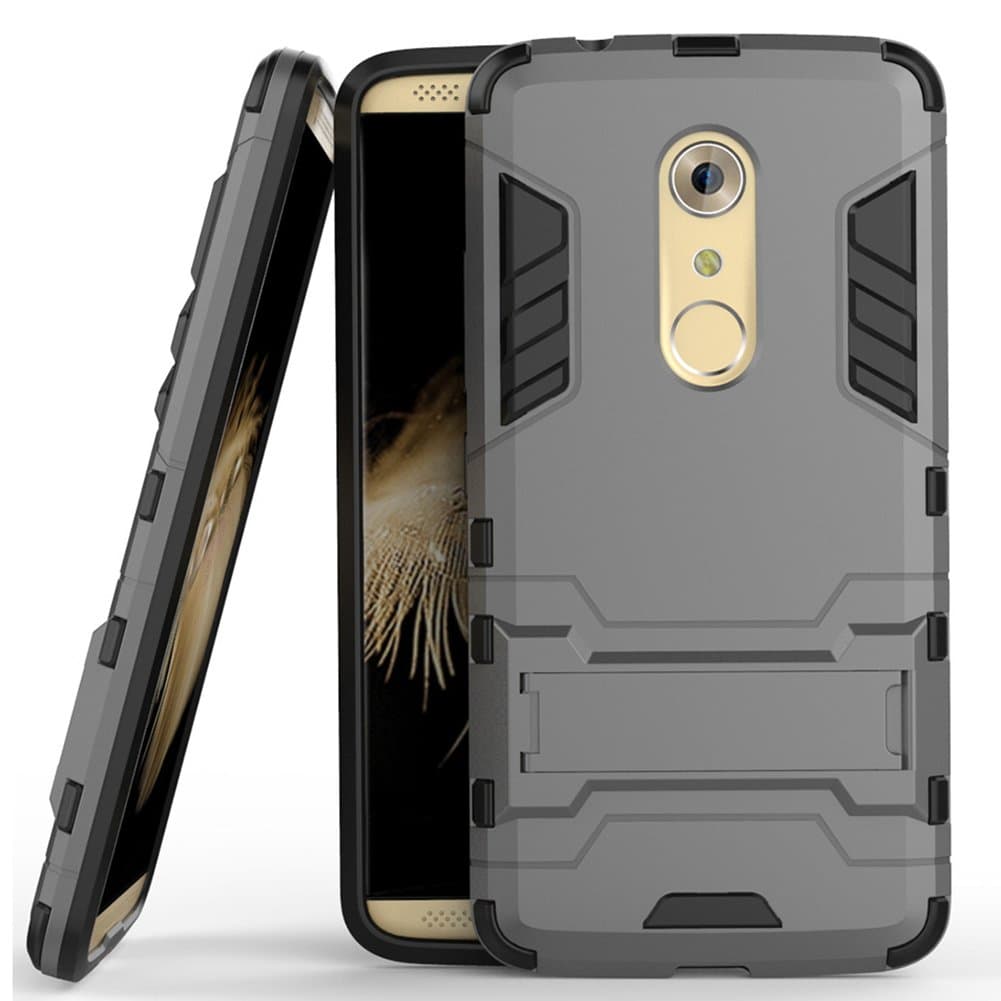 Axon 7 Case, ZTE Axon 7 Case, MicroP(TM) Dual Layer Armor Hard Slim Hybrid Kickstand Phone Cover Case for ZTE Axon 7 (Gray Kickstand Case)