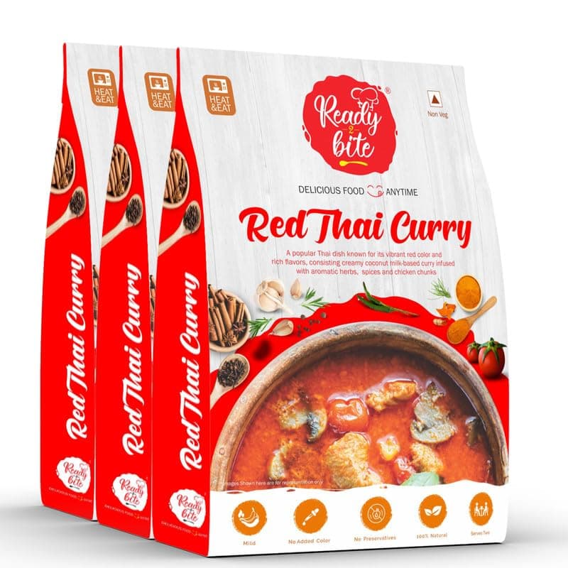Ready 2 Bite Chicken Red Thai Curry (Pack of 3) Special Delicious Natural Instant Food Ready to EatFew Minutes Slow Cooked Heat | Microwaveable | Quick Meals | No Artificial Colour | No Preservative