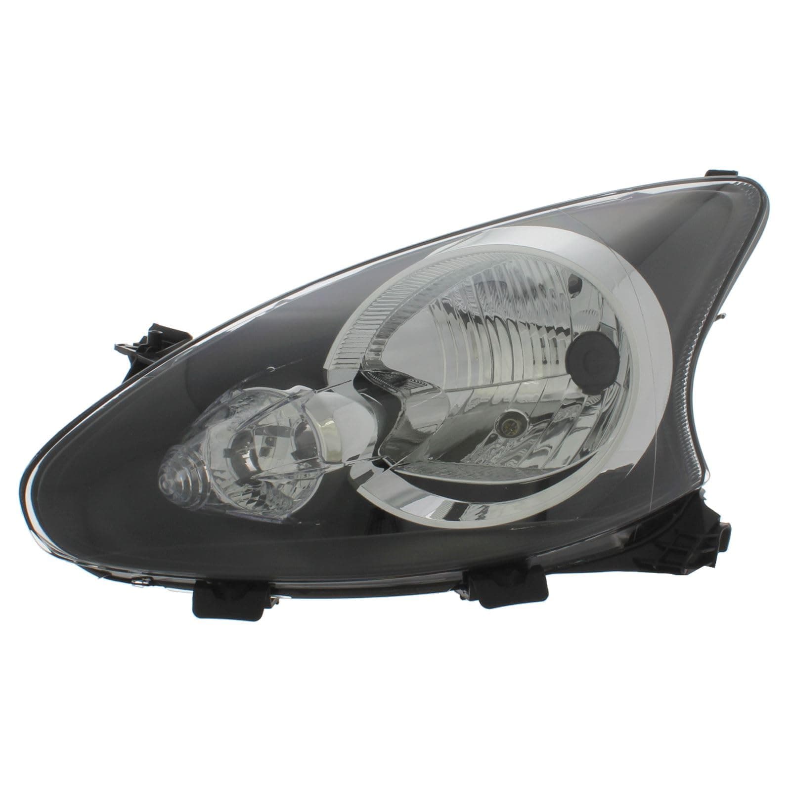Replacement Headlight Assembly Electric Adjustment Black Inner Halogen Compatible With Toyota Aygo Mk1 Hatchback 2005-2015 For UK Passengers Side Left Hand