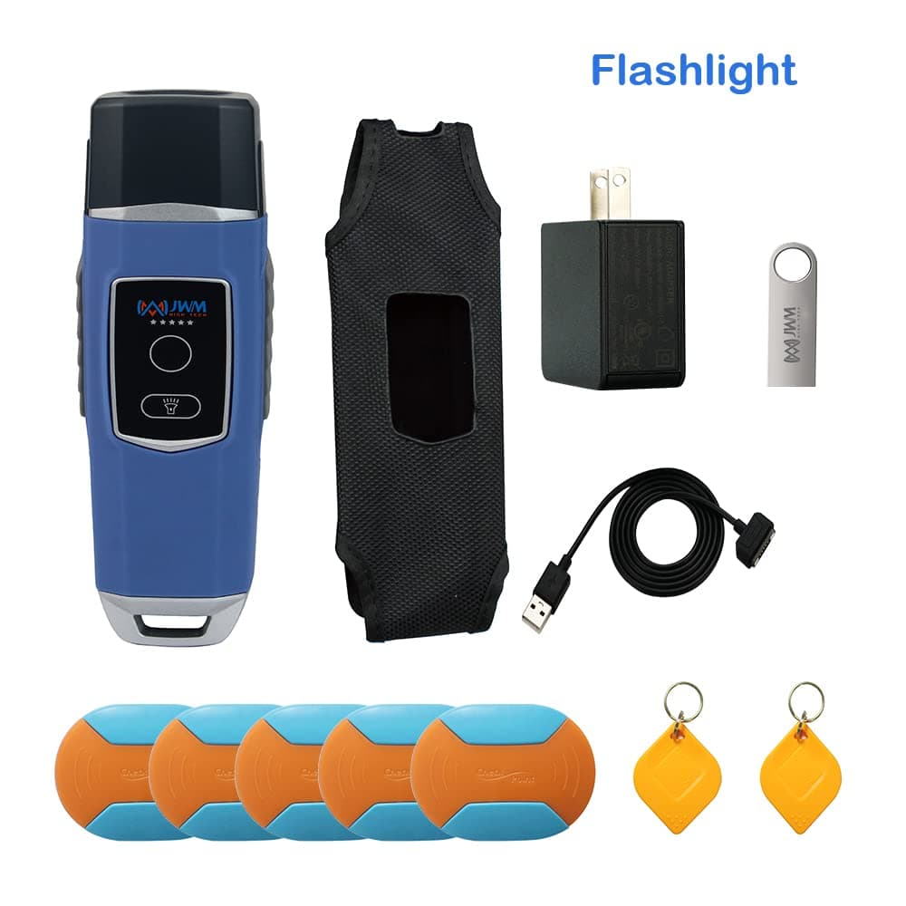 JWM 125kHz RFID Guard Patrol System Security Guard Tour Reader with Flashlight Free Cloud Software 10 Checkpoint+2 Staff Tag Waterproof Shockproof