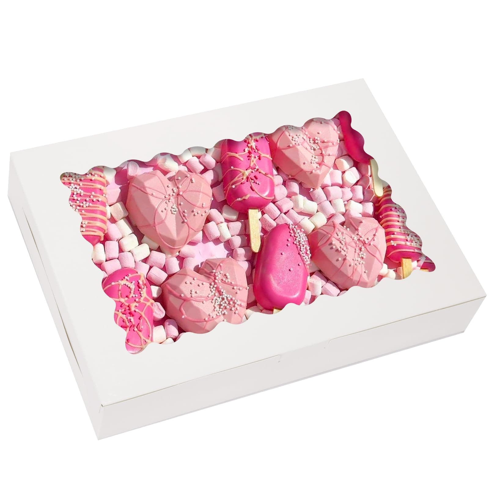 TOMNK 30pcs Cookie Boxes, 14x10x2.5 Inch Large Bakery Boxes with Window for Treats, Pies, Chocolate Strawberries Muffins, Donuts, Dessert