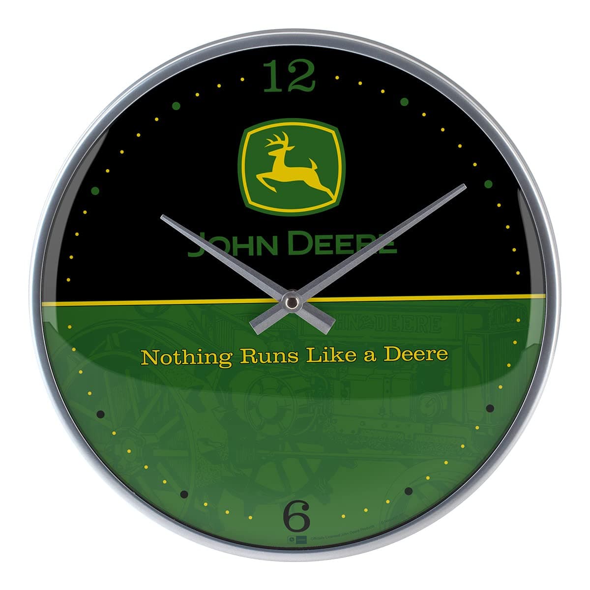 Nostalgic-Art Retro Wall Clock, Diameter 31 cm, John Deere - Logo Black and Green - Gift Idea for Tractor Fans, Original Licensed Product (OLP), Large Kitchen Clock, Vintage Design