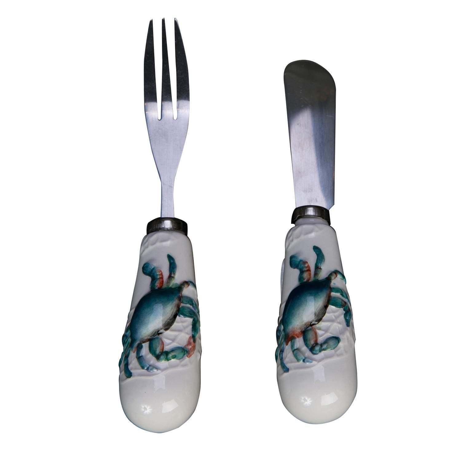 Coastal Blue Crab Ceramic Spreader and Cocktail Fork Set of 2