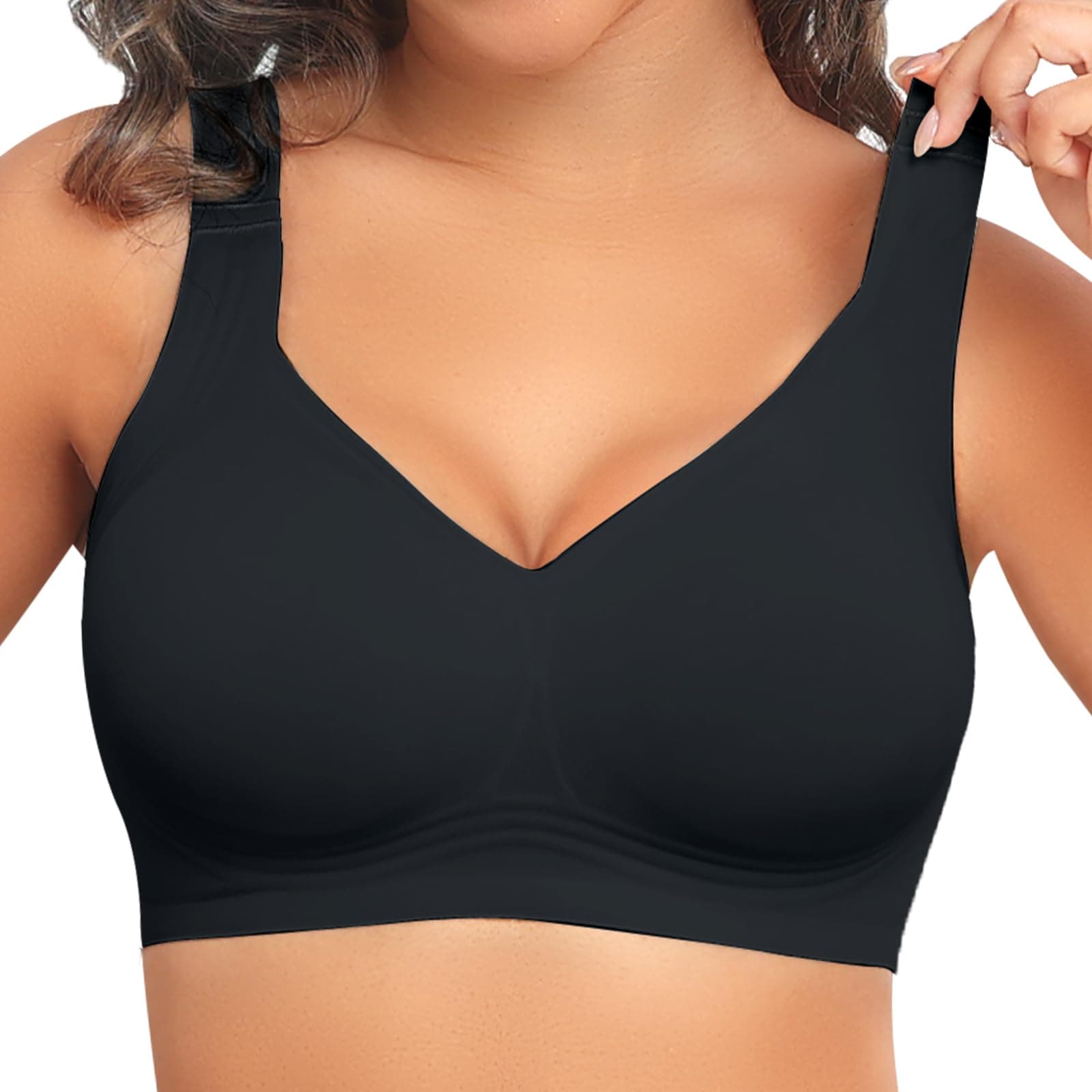 PoseFree Womens Seamless Wireless Supportive Bra Push Up Comfort Soft No Underwire Full Coverage T-Shirt Bra