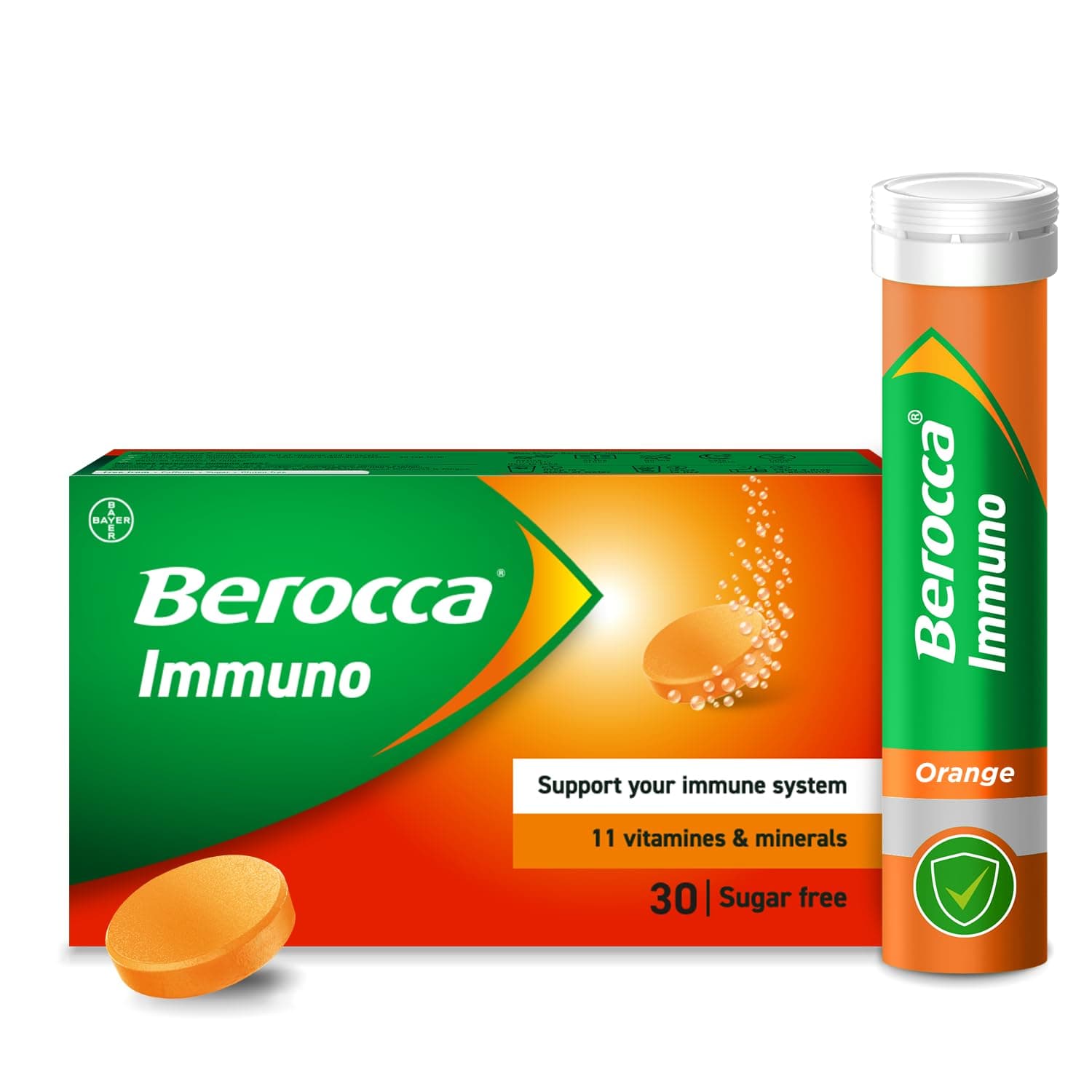 Immuno Effervescent Tablets, 11 Vitamins and Minerals, Including Vitamins D, C, A, B9, Zinc and Iron to Help Support Your Immune System and B6 and B12 Support Energy Release, Green, 30 Tablets