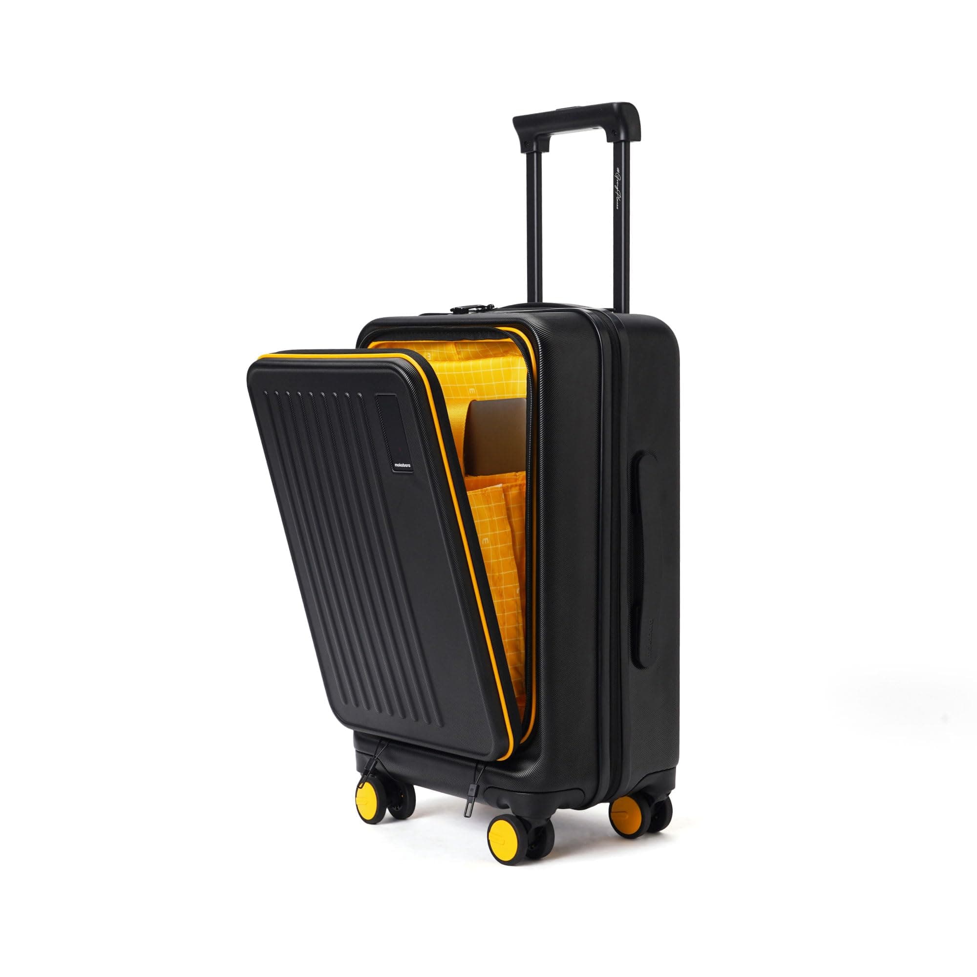 - Polycarbonate The Transit Cabin Pro Luggage Small Cabin Size Poly-Carbonate Hard Sided 8 Hinomoto Wheels Suitcase for Travelling (Black & Yellow, 56 cm)