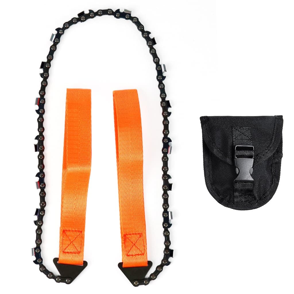 HASTHIP® 24" Pocket Chainsaw with Grips Folding Pull Saw with Storage Pouch Manganese Steel Hand Saw Hand Saw Portable Hand Saw for Cutting Branches, Outdoor Survival Gear Camping Gadget