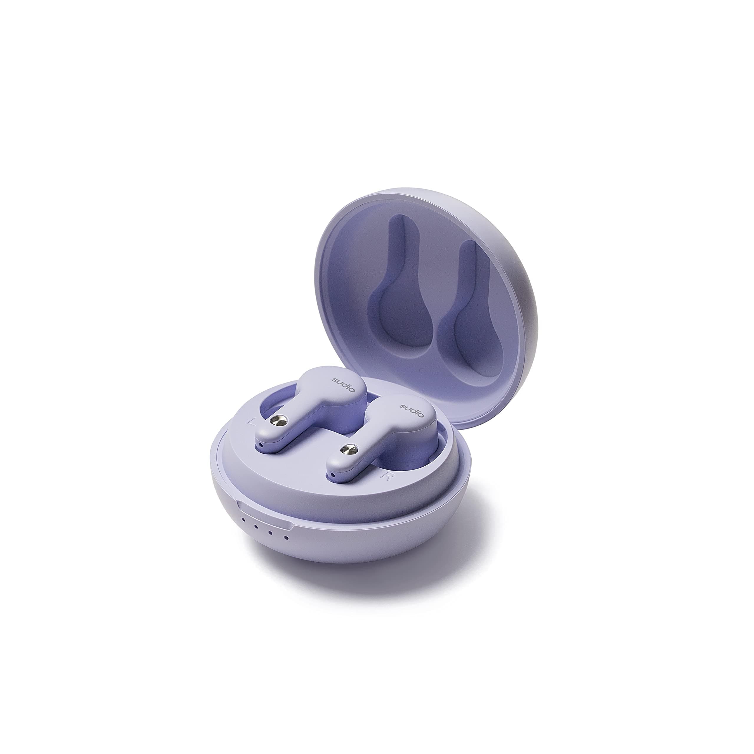 Sudio A2 True Wireless Earbuds with Charging Case, in-Ear Noise Cancelling Headphones with Microphone, Bluetooth 5.2, 30h Playtime, IPX4 Water Resistant (Purple)