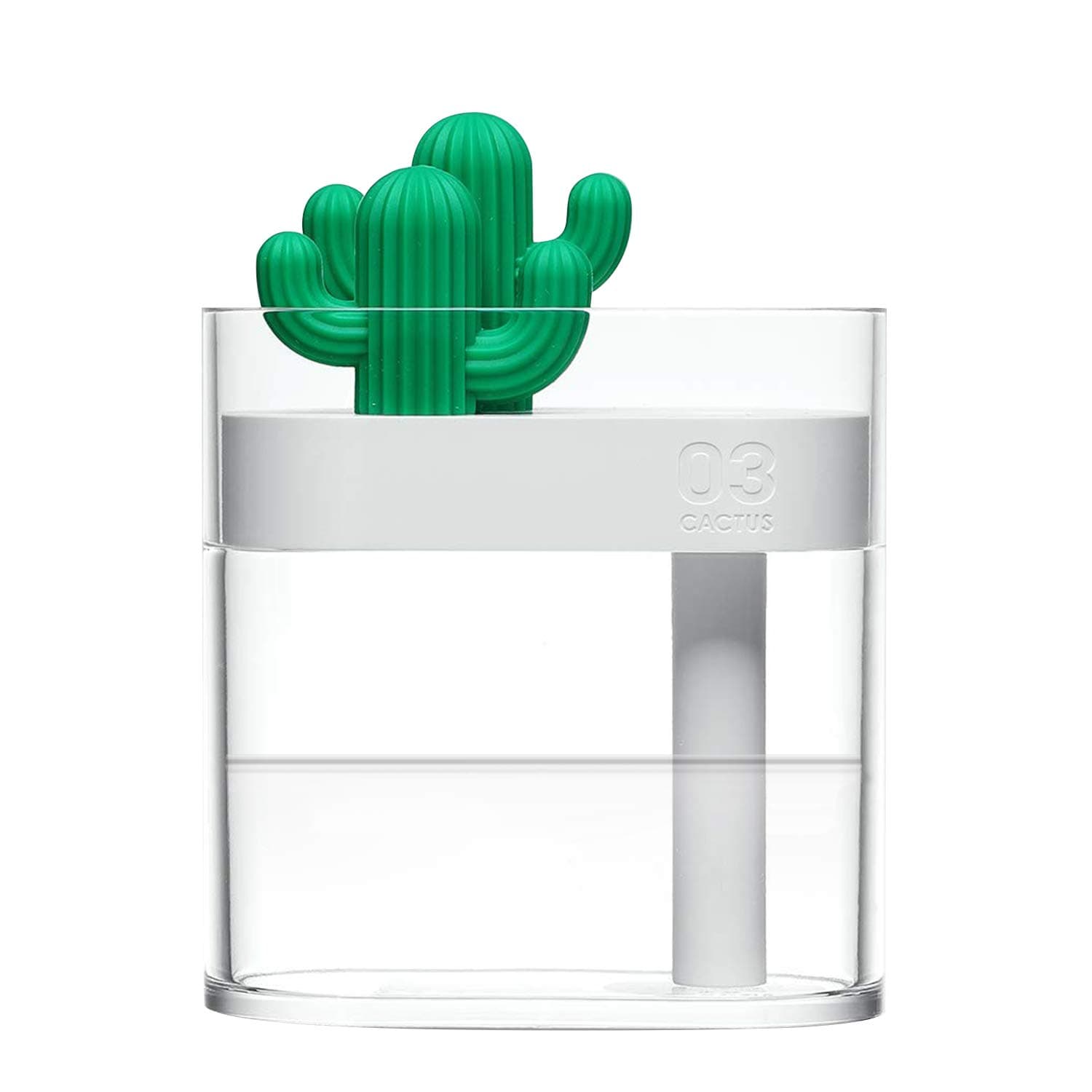 Mini USB Cool Mist Humidifiers, Cactus Humidifier with Night Light for Desk, 160ml Portable Air Diffuser for Bedroom, Office, Babies, Home, Travel, Waterless Auto-off …