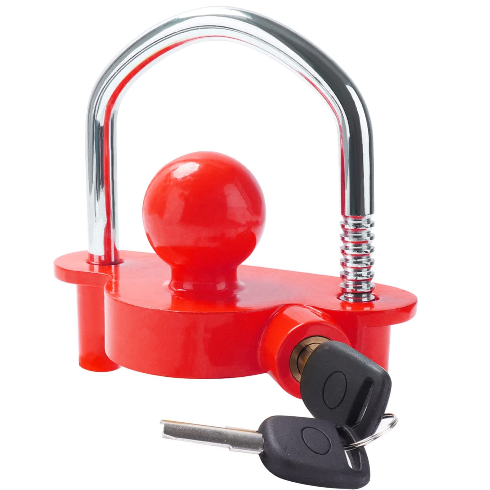 Tevlaphee Trailer Ball Lock Hitch Coupler Towing Lock Adjustable Easy Installation Heavy Duty Steel and Aluminum Alloy Base for Towing Caravan Trailer Security with 2 Keys (Red)