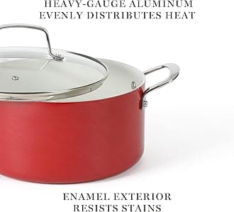 Martha Stewart Lockton Nonstick Ceramic Interior 10 Piece Enamel Auminum Cookware Set - Red