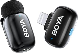 Boyamini Wireless Lavalier Microphone For iPhone iPad, Ultra mini microphone with AI Voice Change, Noise Reduction and Charging Case, Metal Clip on Mic Vlogging TikTok YouTube Content Creators