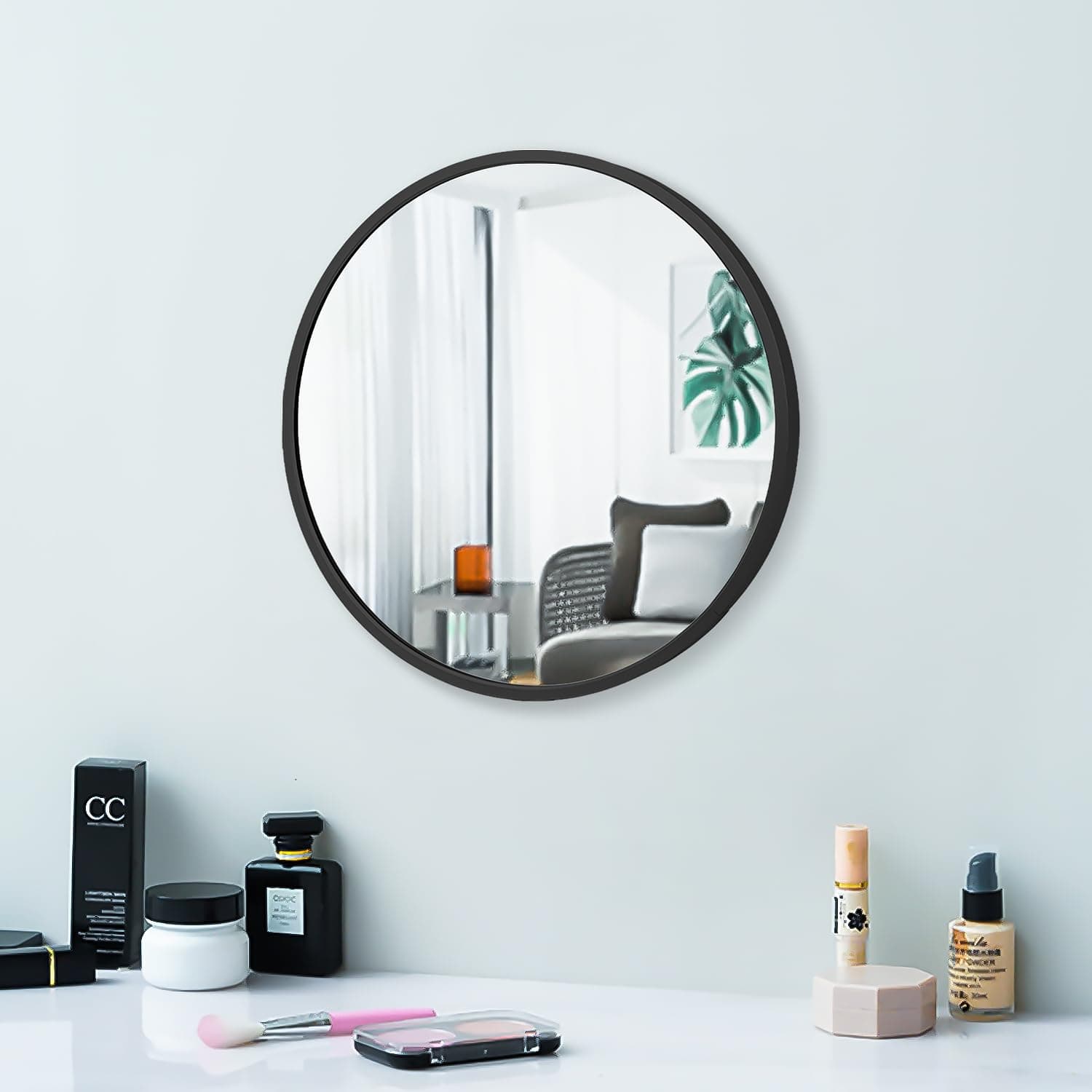 12" Round Mirror Circle Small Wall Mounted Hanging or Against Wall Metal Frame Dressing Make-up Mirrors for Entryway Bedroom Bathroom Living Room 12 inch Black Small