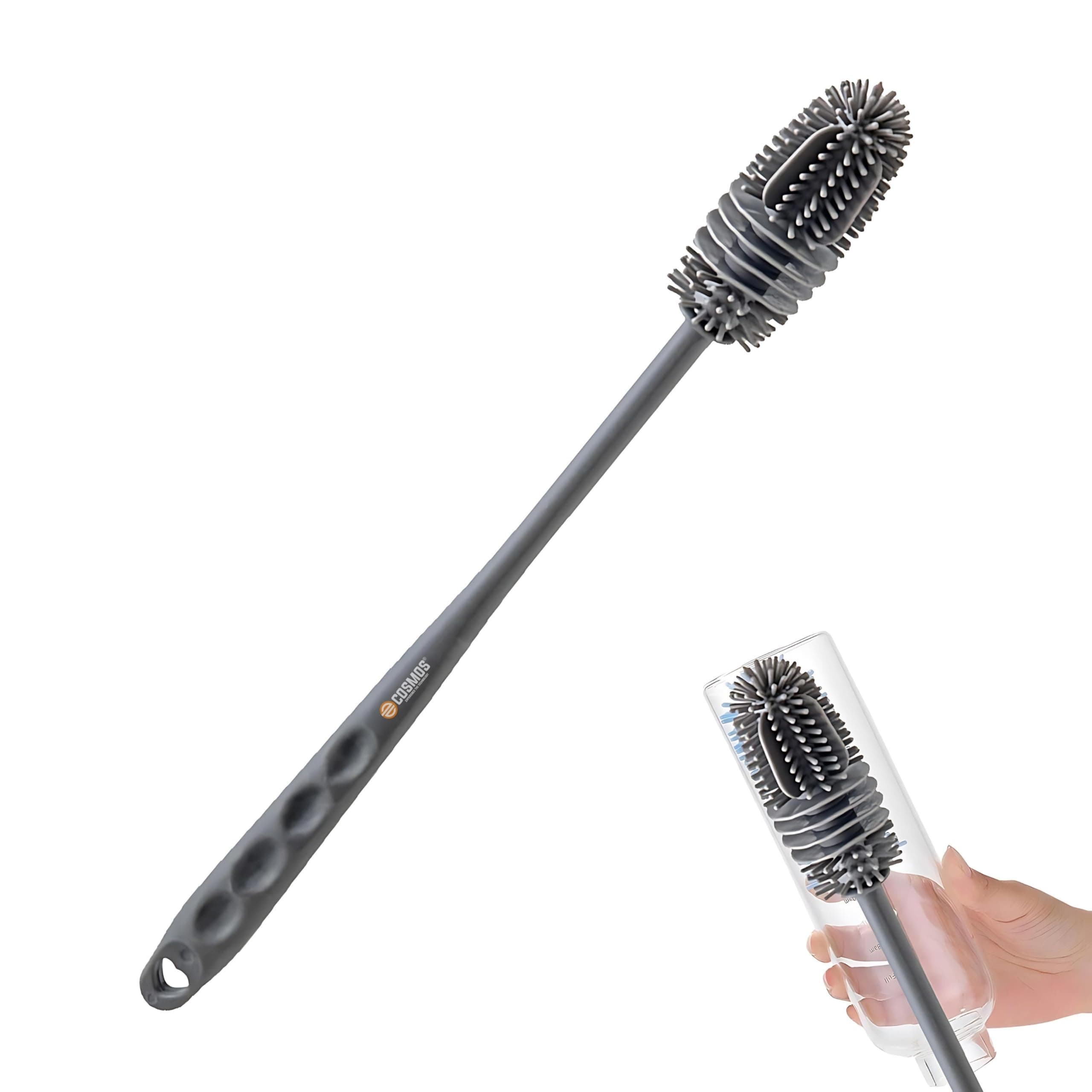 Bottle Cleaning Brush Silicone Long Handle, Black, 1 Count, 1 x Brush, Bottle, Vase, Container, Glass, Pitcher, Blender, Dish