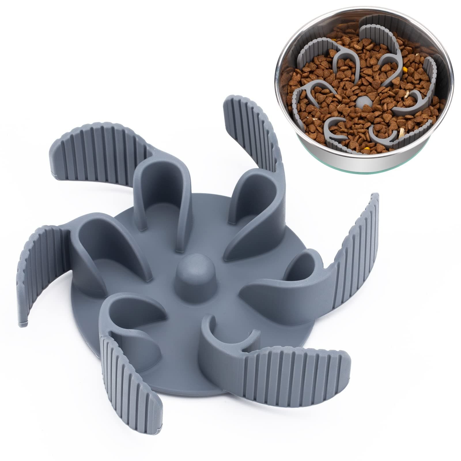 Keegud Slow Feeder Dog Bowls Insert [Octopus Suction Cups] Super Firm Slow Eating Dog Bowl [Cuttable] for Large Breed and Medium Size Dog Compatible with Regular and Elevated Dog Bowls (Flower)