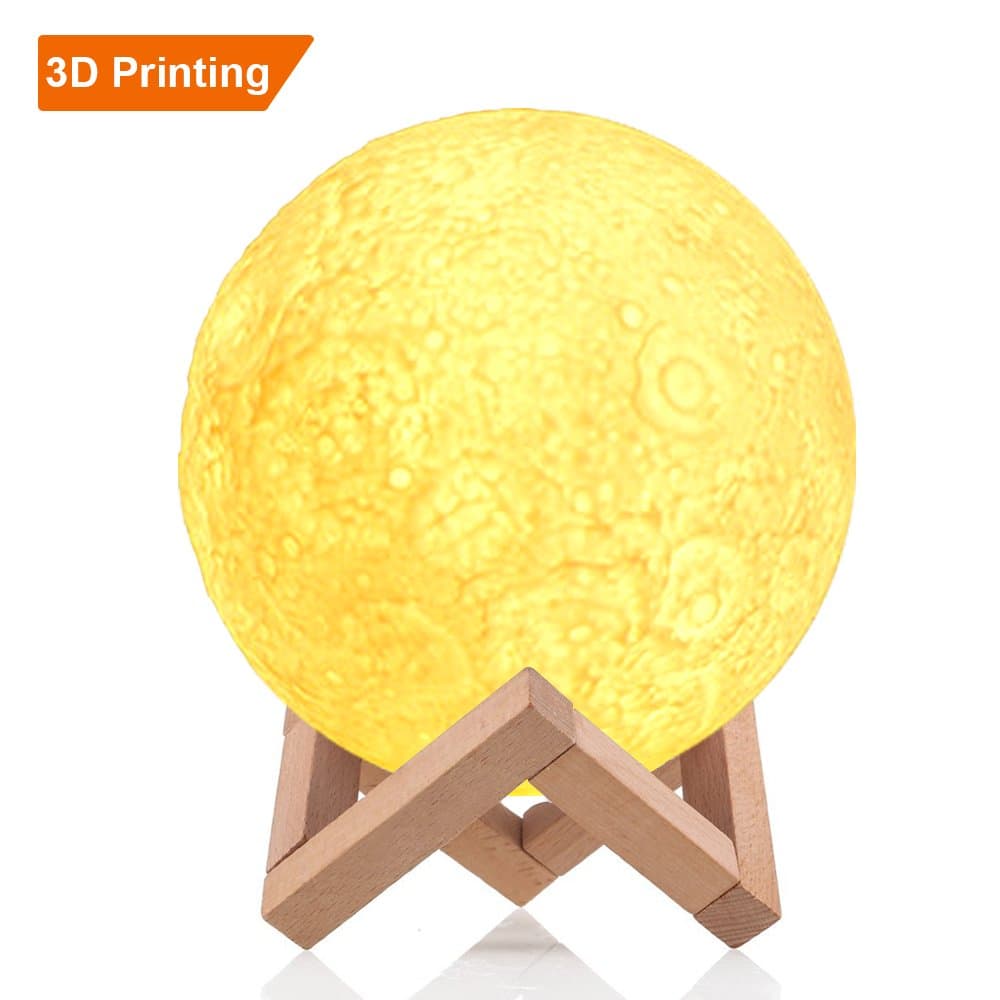 LED 3D Printed Moon Light, 5.1 Inch Moon Lamp Touch Sensor LED Night Light Warm and Cool White Dimmable Brightness with USB Charging, Rechargeable Home Decorative Novelty Lunar Light