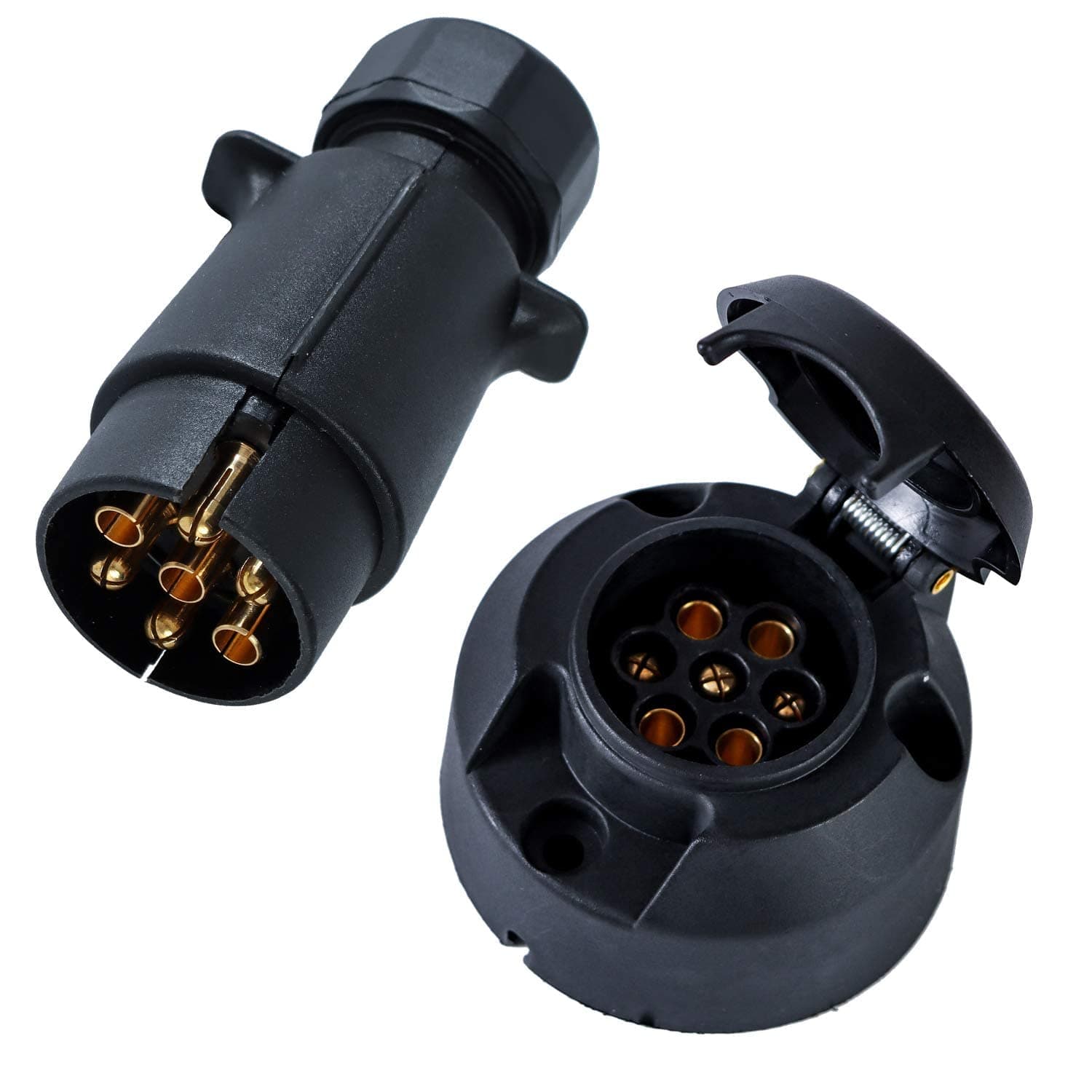 12V Trailer Plug and Socket Kit, 7 Pin Trailer Plug and 7 Pin Trailer Socket Connector Waterproof Trailer Male and Female for Truck Trailer Caravan RV Boat