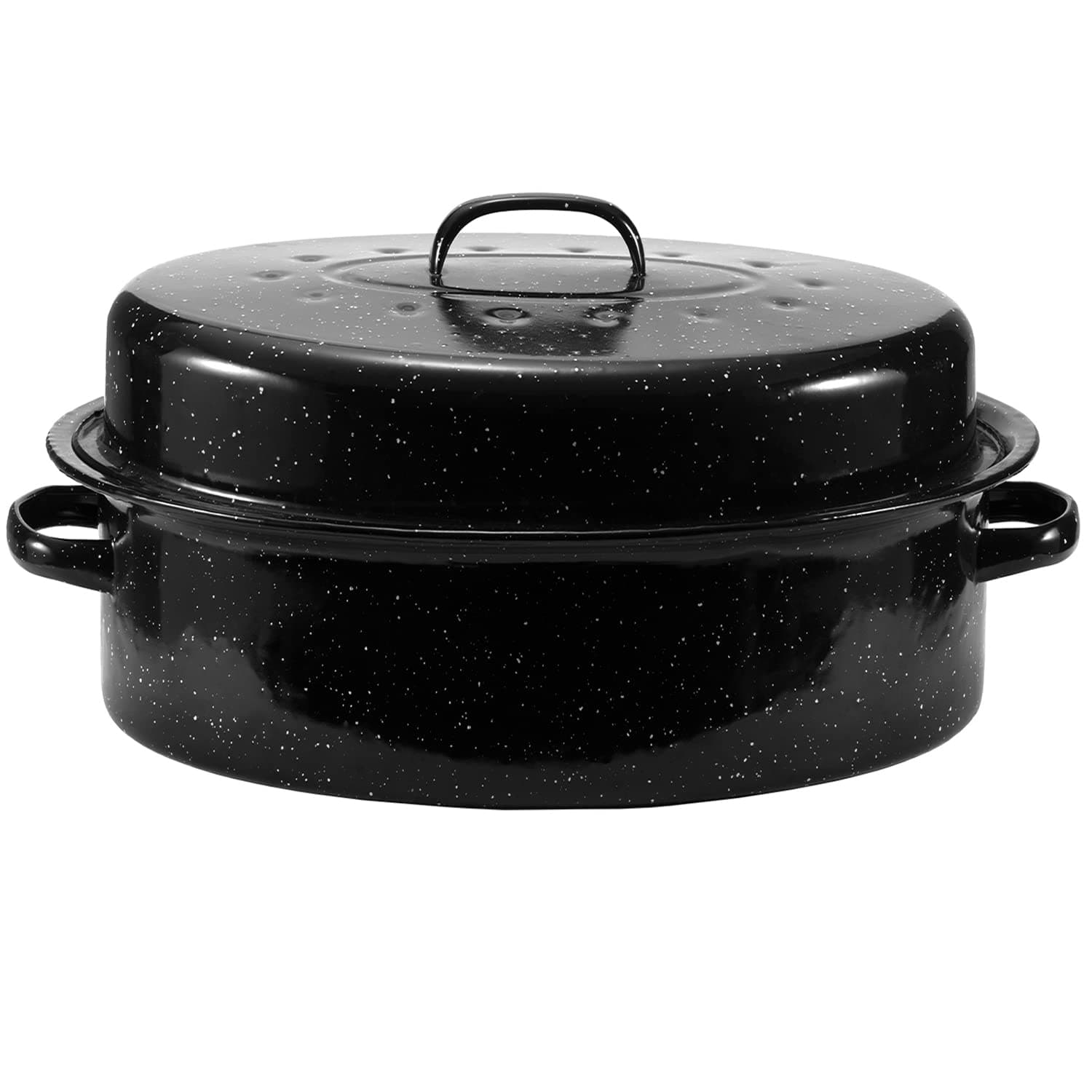 19" Enameled Oval Roasting Pan with Domed Lid - Great for Roasting Turkey, Chicken, Lamb, Vegetables - Dishwasher Safe, Fits 20lb Turkey